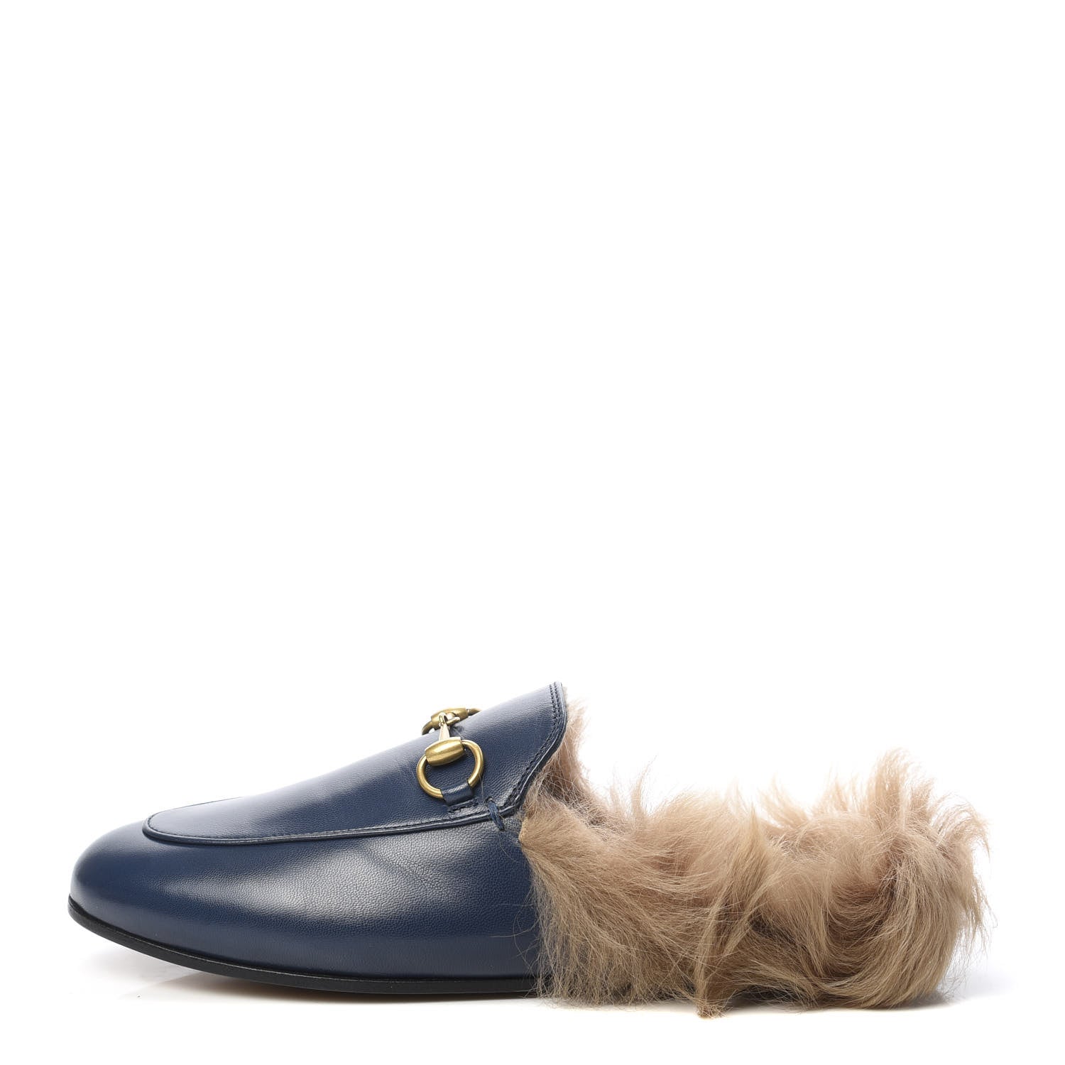 Gucci Malaga Kid Fur Womens Princetown Slippers 35.5 Blue Agata 1 of 9