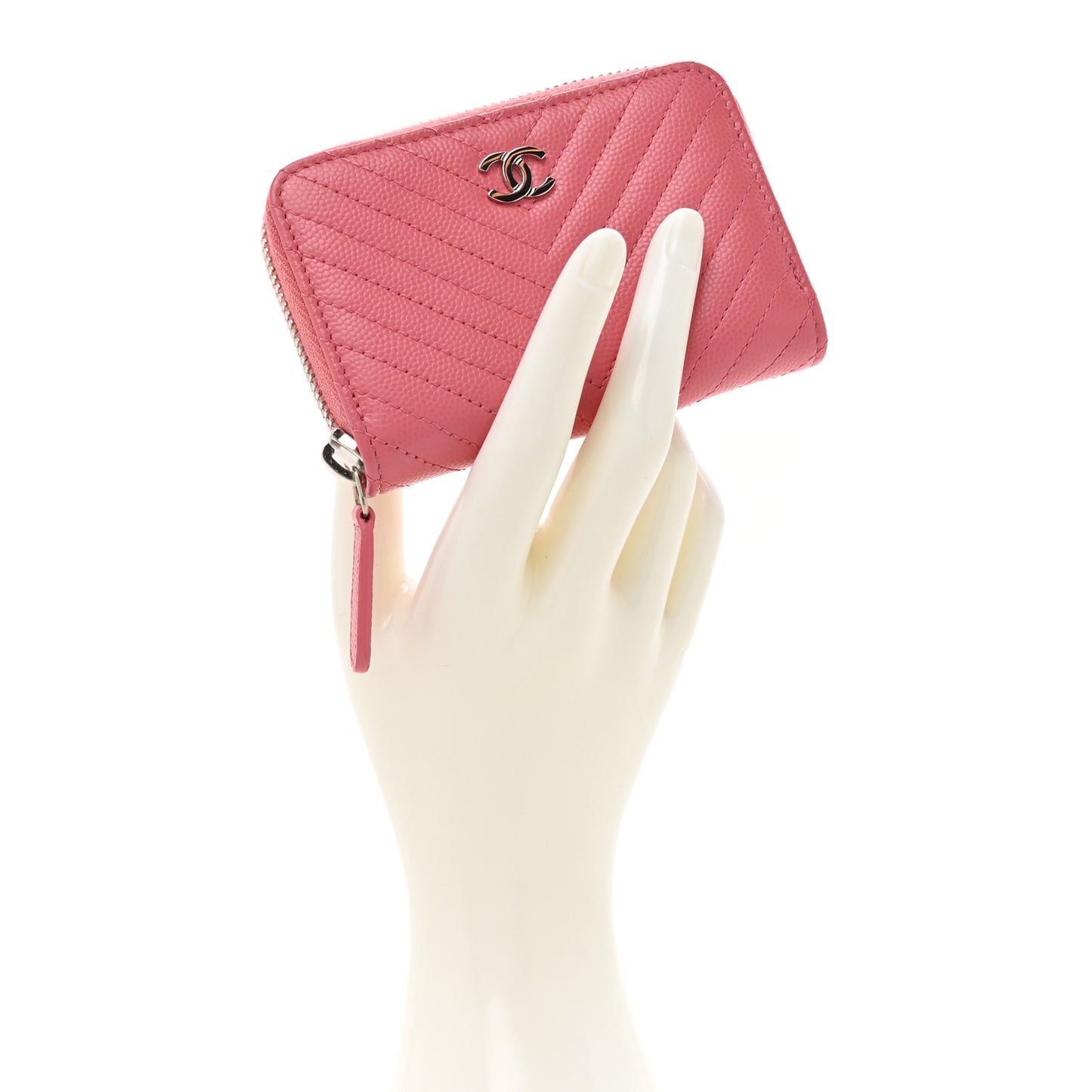 Caviar Chevron Quilted Zip Coin Purse Pink