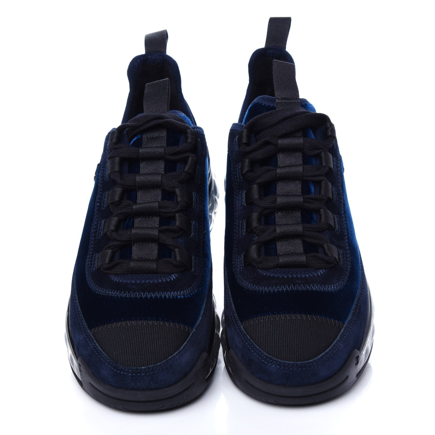 Suede Calfskin Velvet Grosgrain CC Sneakers 36.5 Navy Blue Black