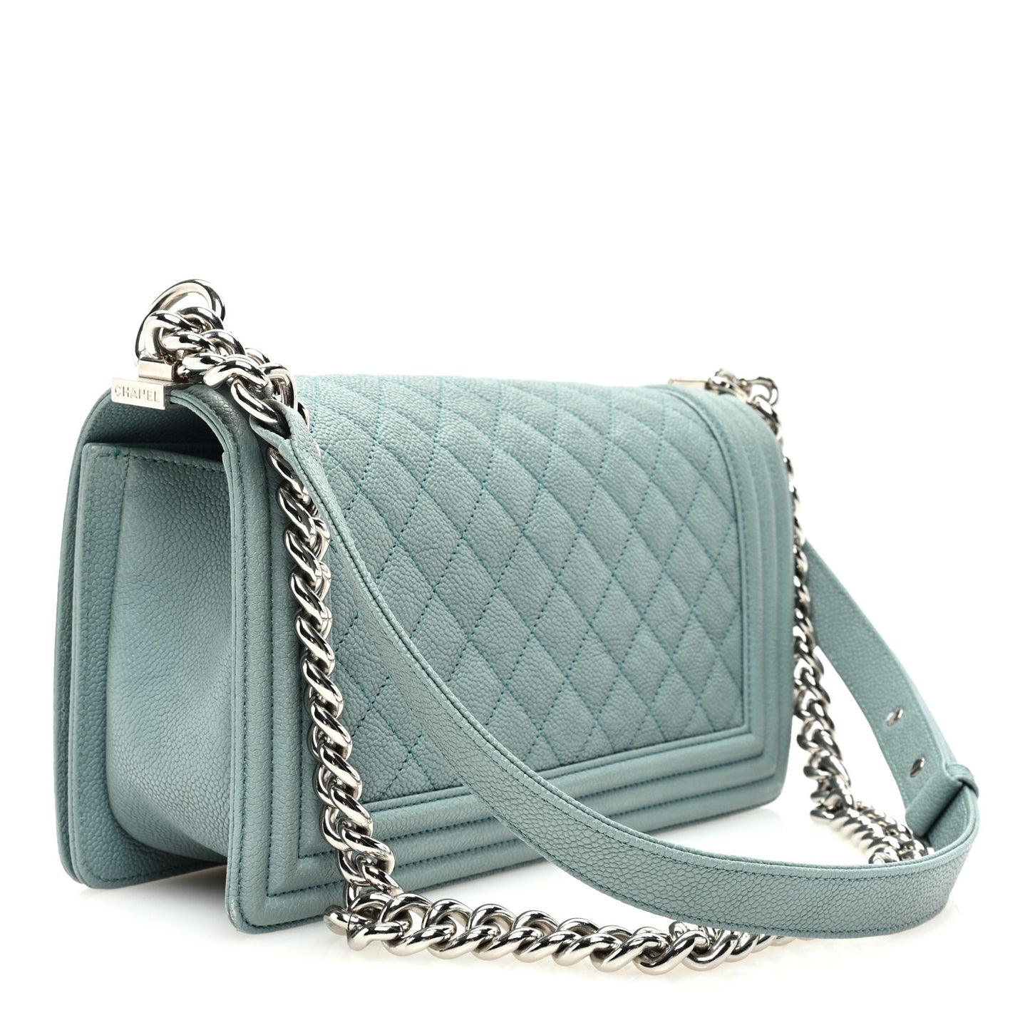 Caviar Quilted Medium Boy Flap Light Blue