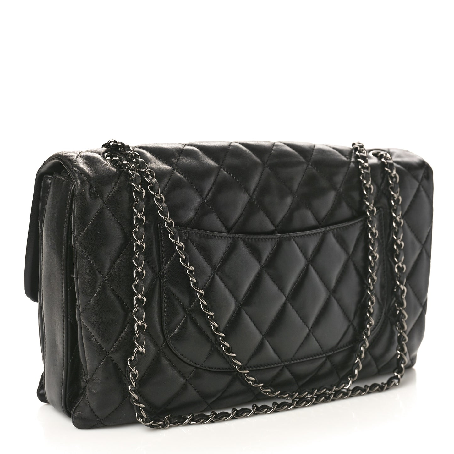 Lambskin Quilted Maxi 3 Flap Black