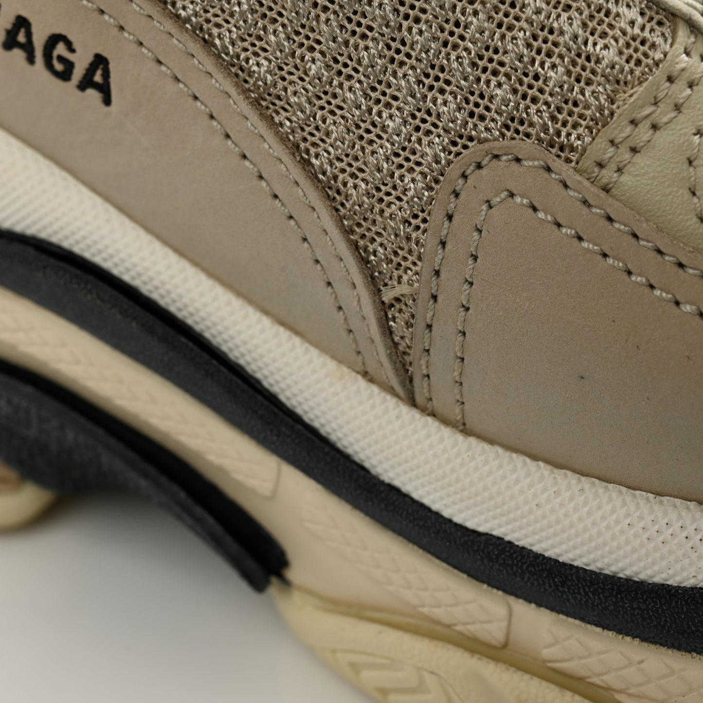 Fabric Mesh Womens Triple S Sneakers 39 Beige Black