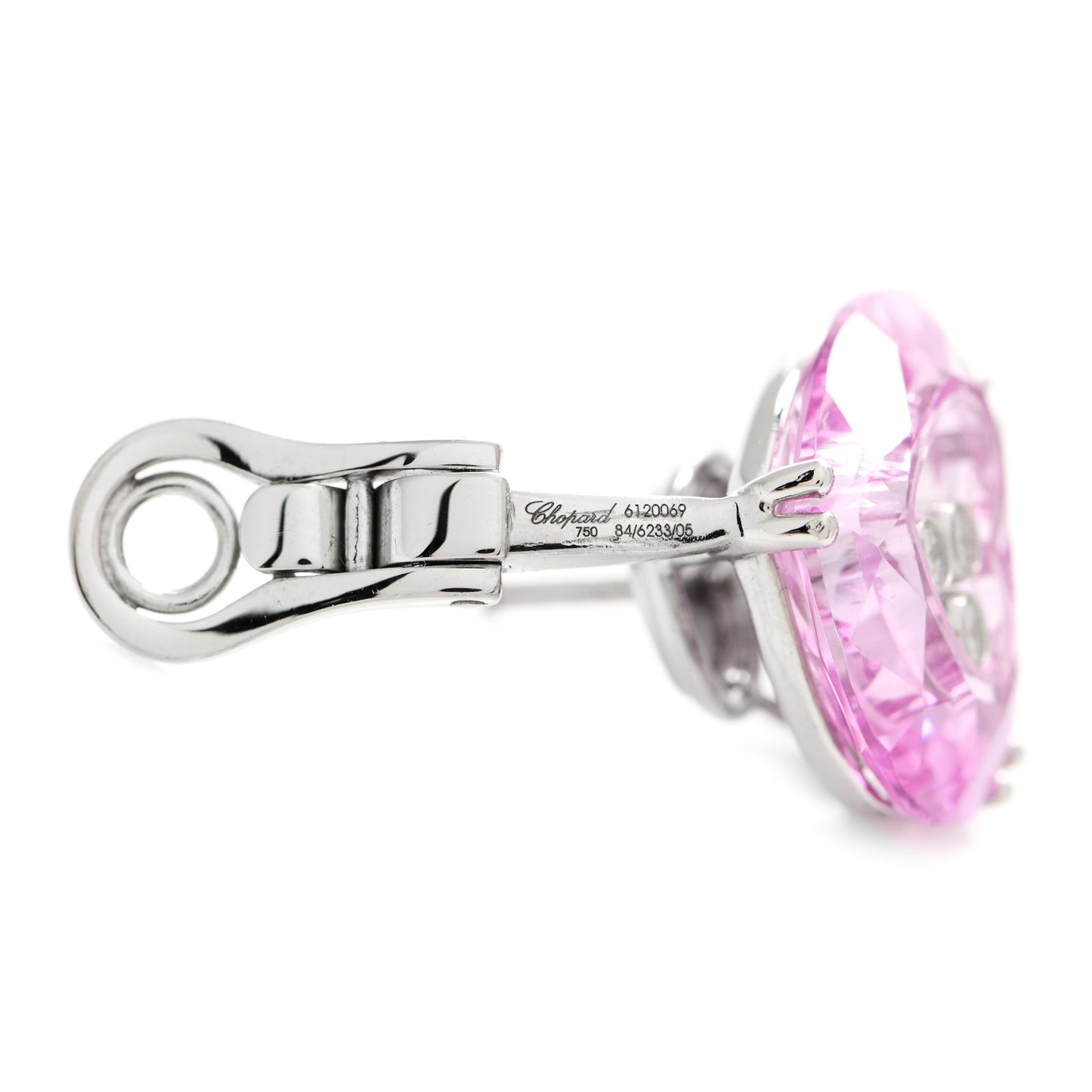 18K White Gold Pink Sapphire 3 Diamonds So Happy Heart Earrings