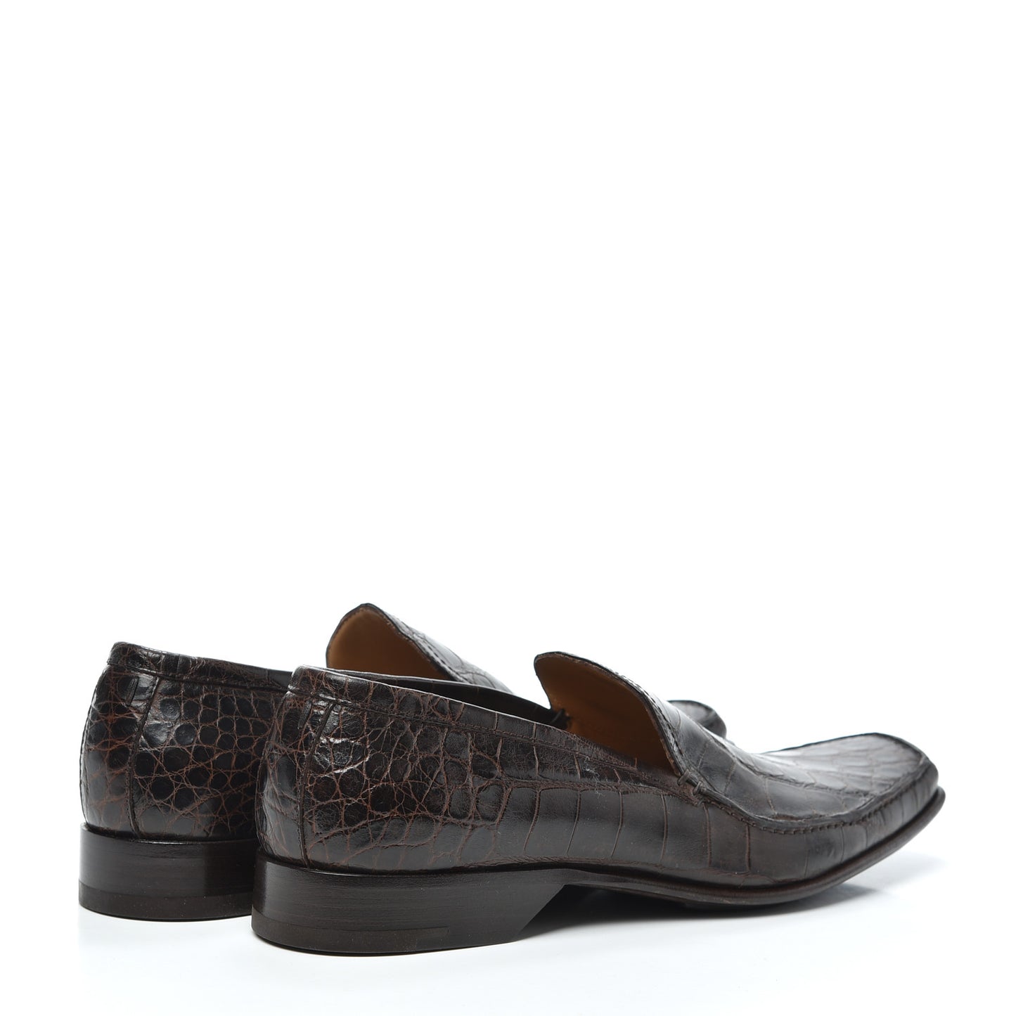 Calfskin Crocodile Embossed Mens Loafers 8 Brown