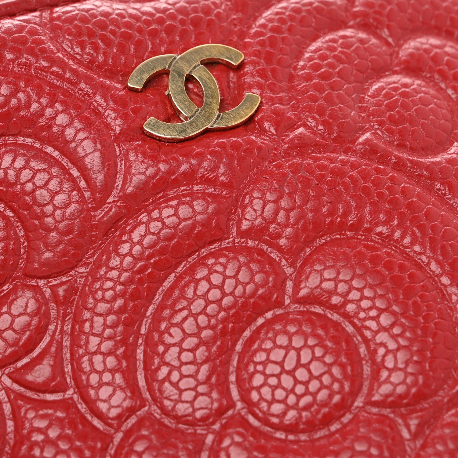 Chanel Caviar Camellia Embossed Cosmetic Pouch Red 8 of 10
