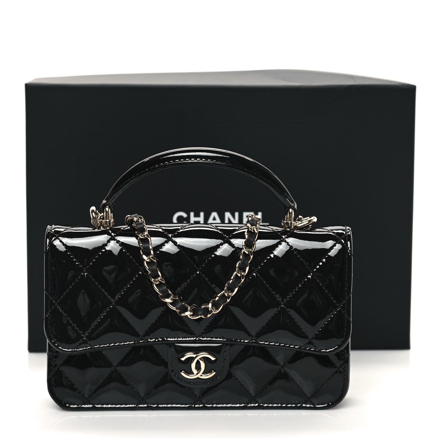 Chanel Patent Calfskin Quilted Flap Phone Holder With Chain Black 12 of 13