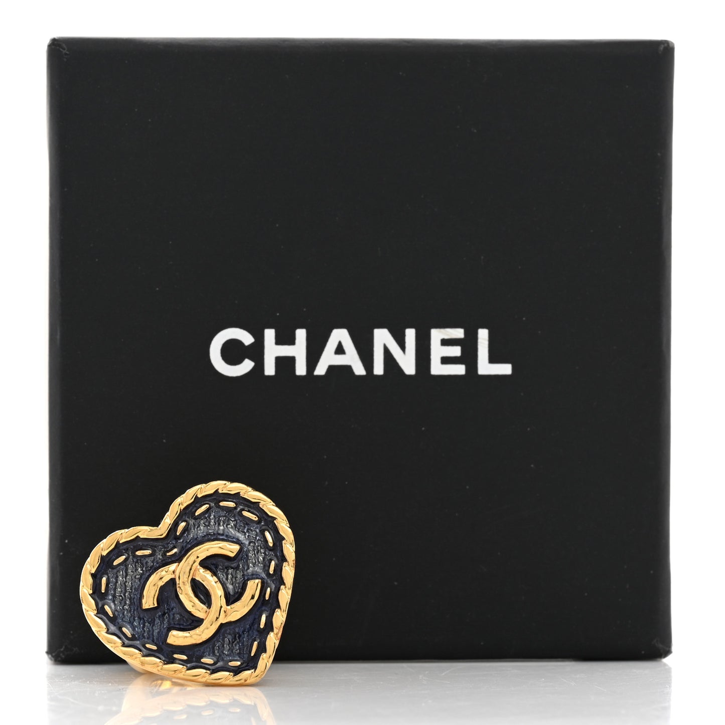 Metal Enamel CC Denim Heart Ring 7 Gold Blue