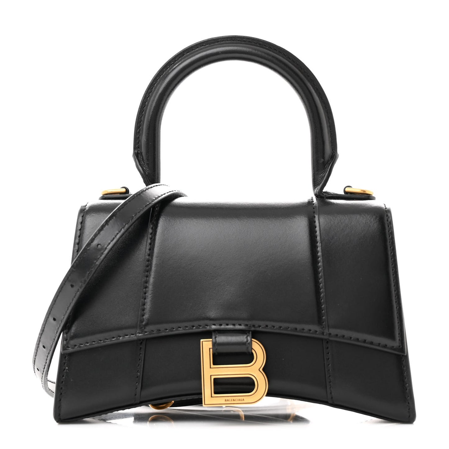 Shiny Box Calfskin Hourglass Top Handle Bag XS Black