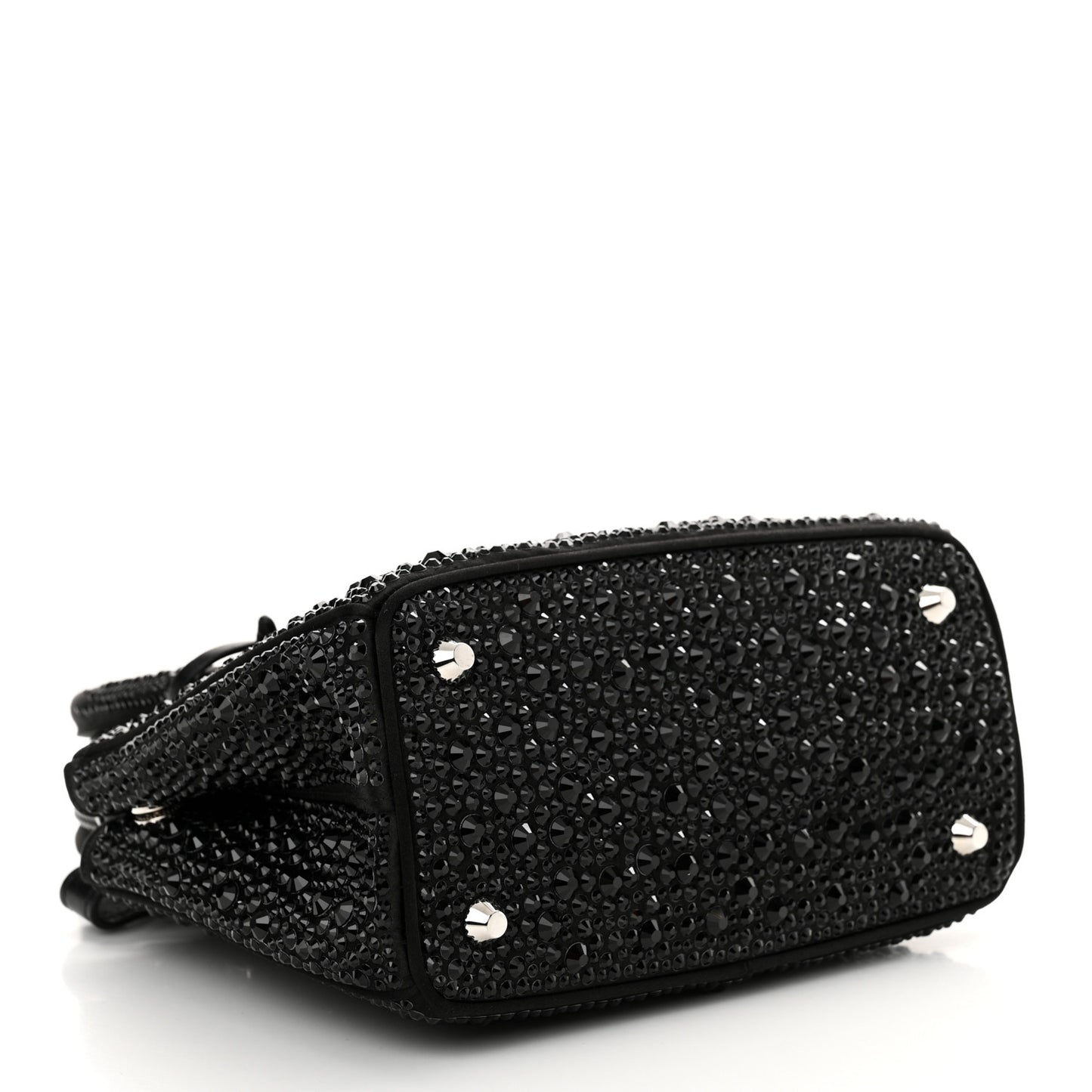 Satin Crystal Mini Galleria Double Zip Tote Black