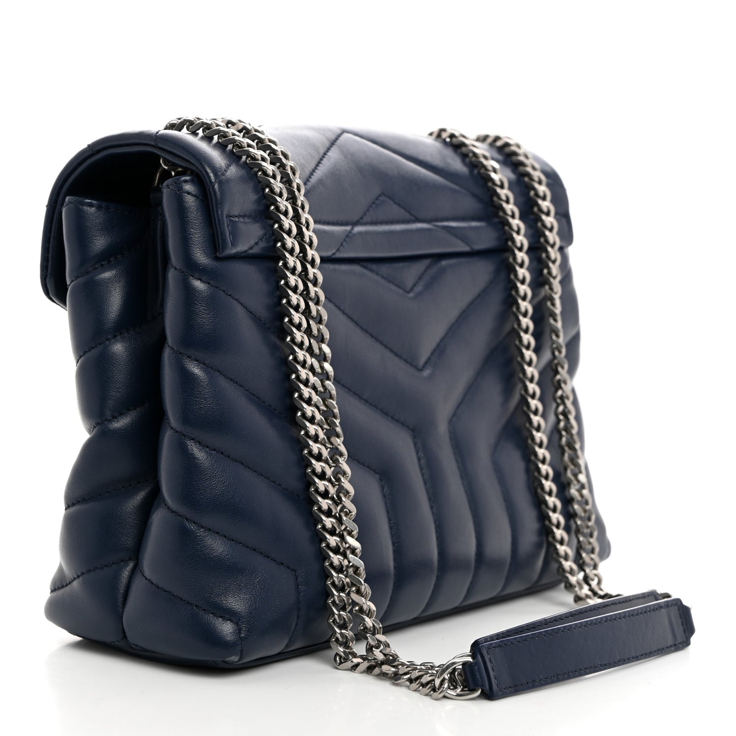 Calfskin Y Quilted Monogram Small Loulou Chain Satchel Denim Blue