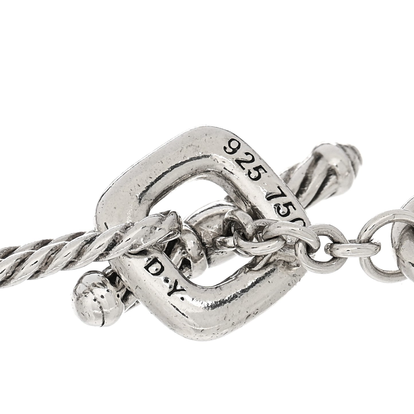 Sterling Silver 18k Yellow Gold Cable Heart Charm Bracelet