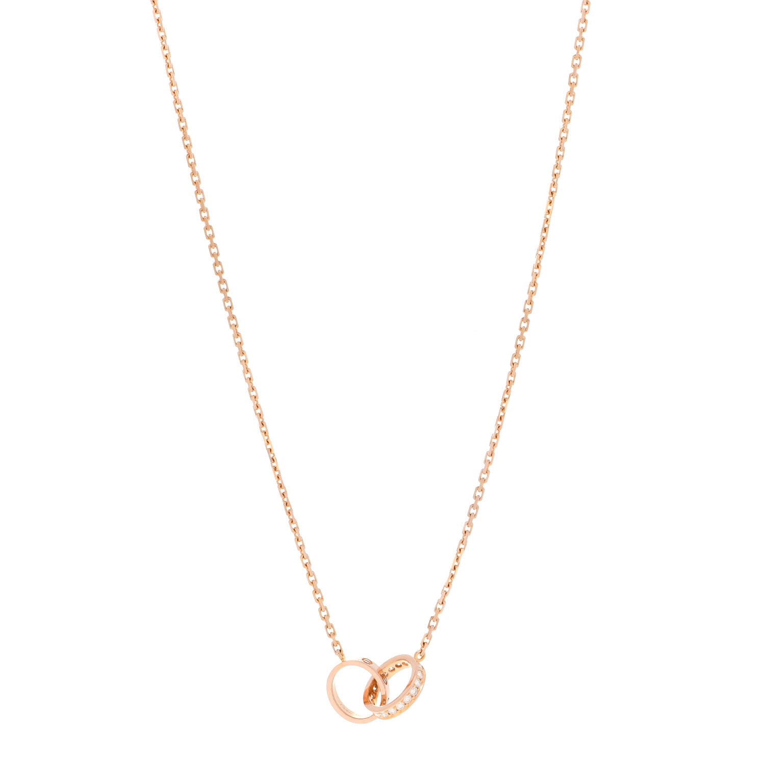 Cartier 18K Pink Gold Diamond Interlocking LOVE Necklace 1 of 6
