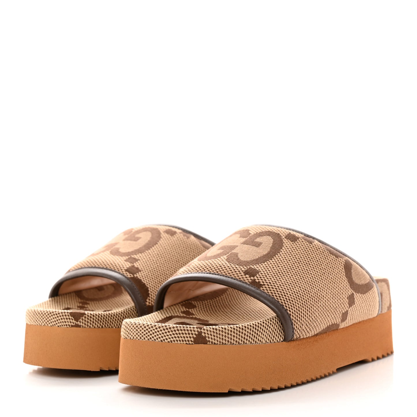 Monogram Jumbo GG Nappa Samoa Platform 40mm Slide Sandals 35 Camel Ebony New Acero