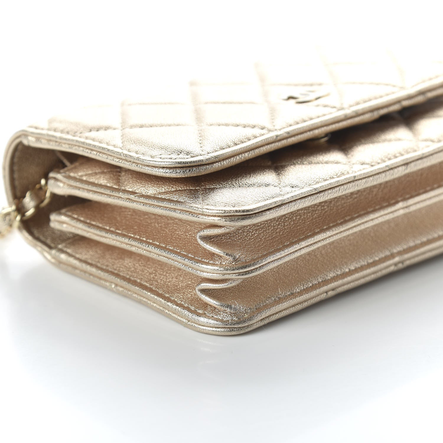 Chanel Metallic Lambskin Quilted Mini Wallet On Chain WOC Gold 6 of 11