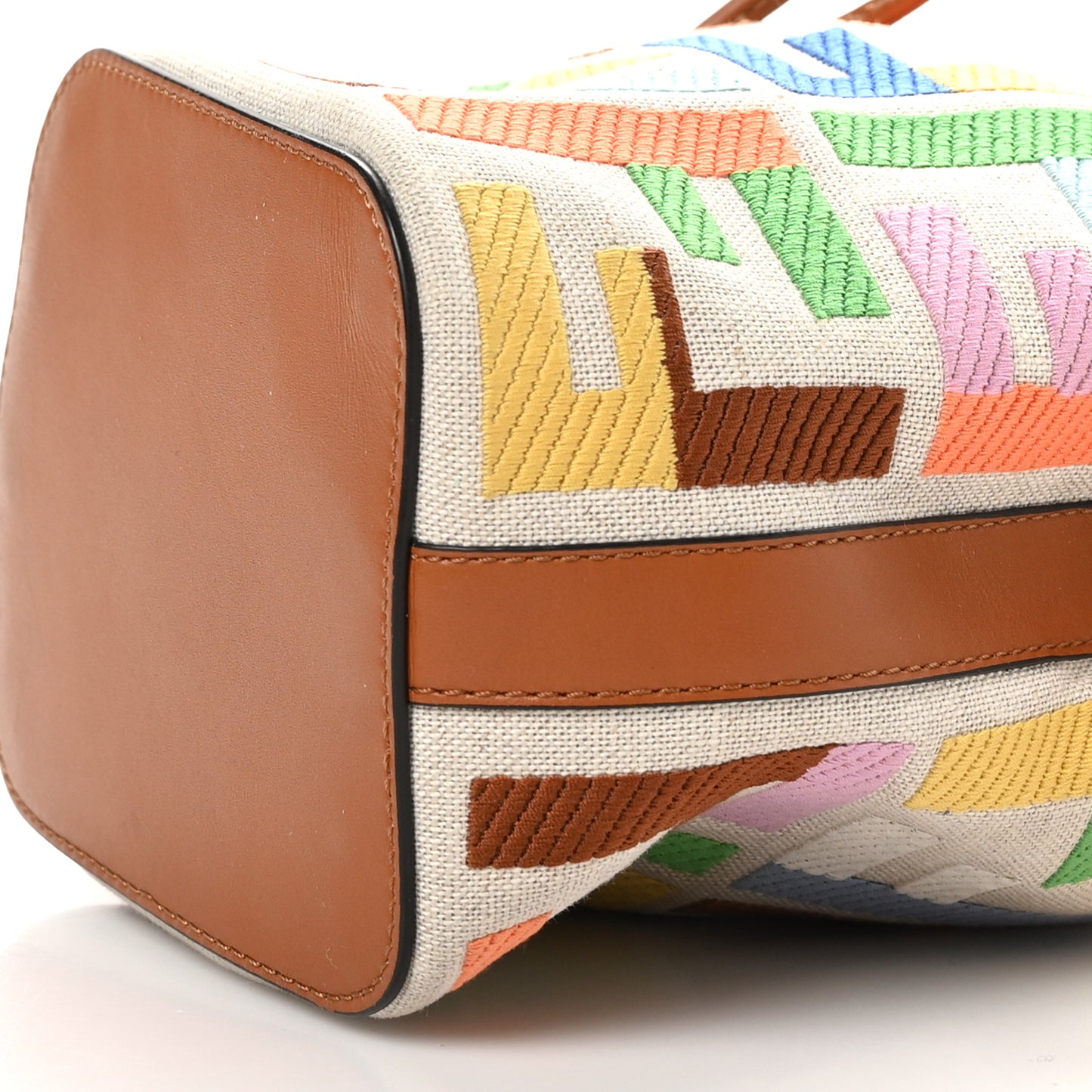 Kuban Canvas Vitello King F is Fendi FF Embroidered Mini Mon Tresor Bucket Bag Multicolor Cuoio