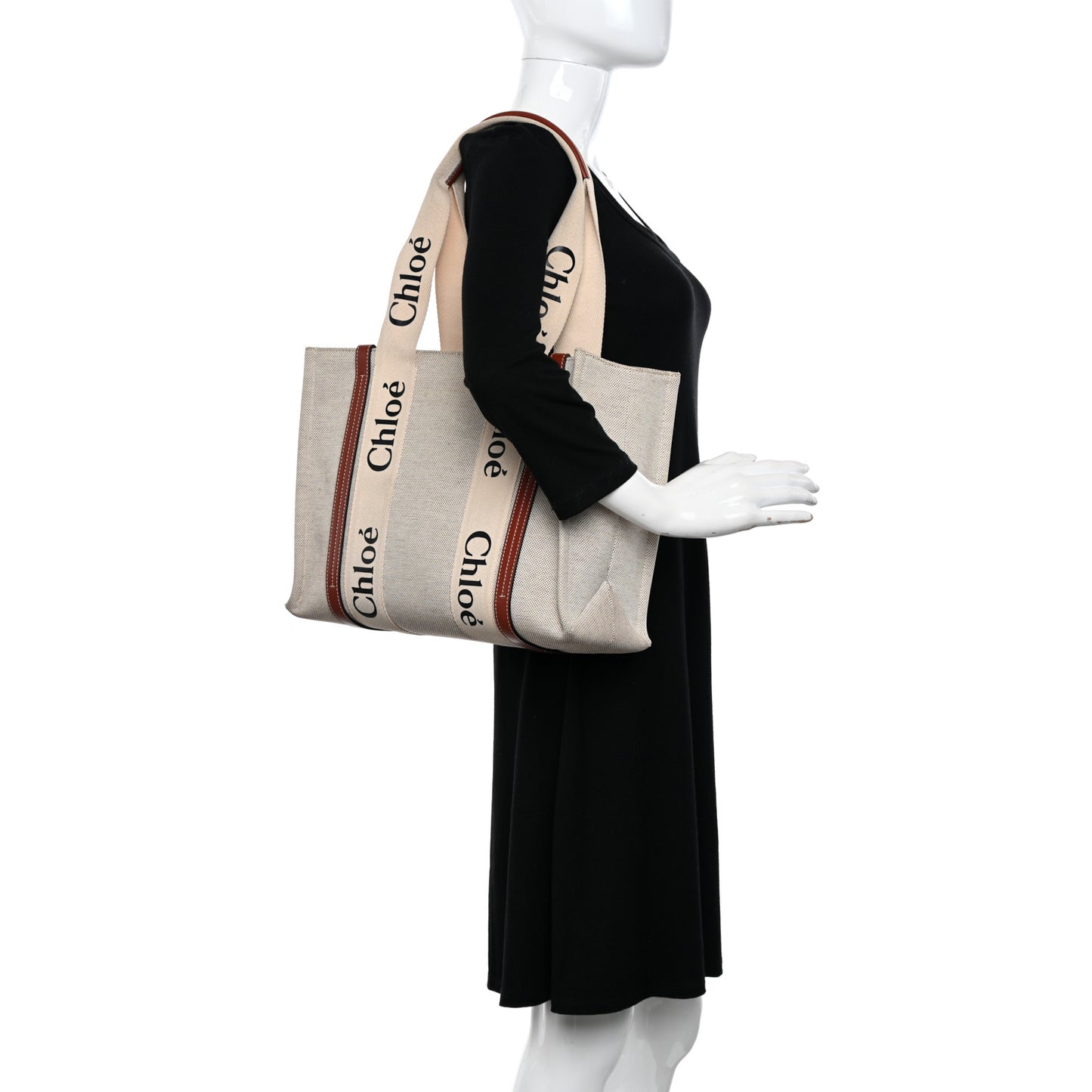 Cotton Calfskin Medium Woody Ribbon Tote White Brown