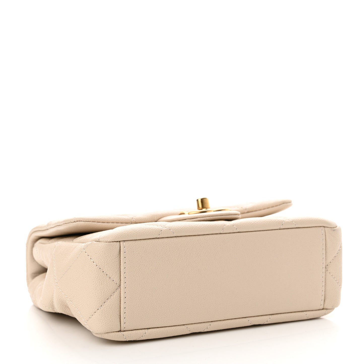 Shiny Caviar Quilted Mini Top Handle Flap Ecru