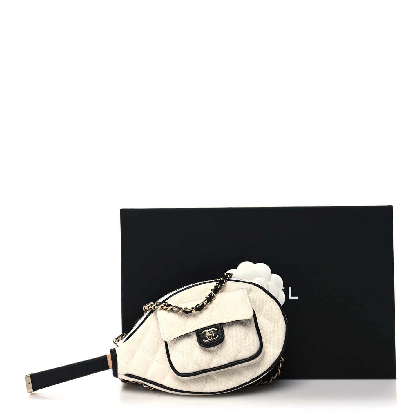 Canvas Calfskin Tennis Racket Clutch With Chain White Black