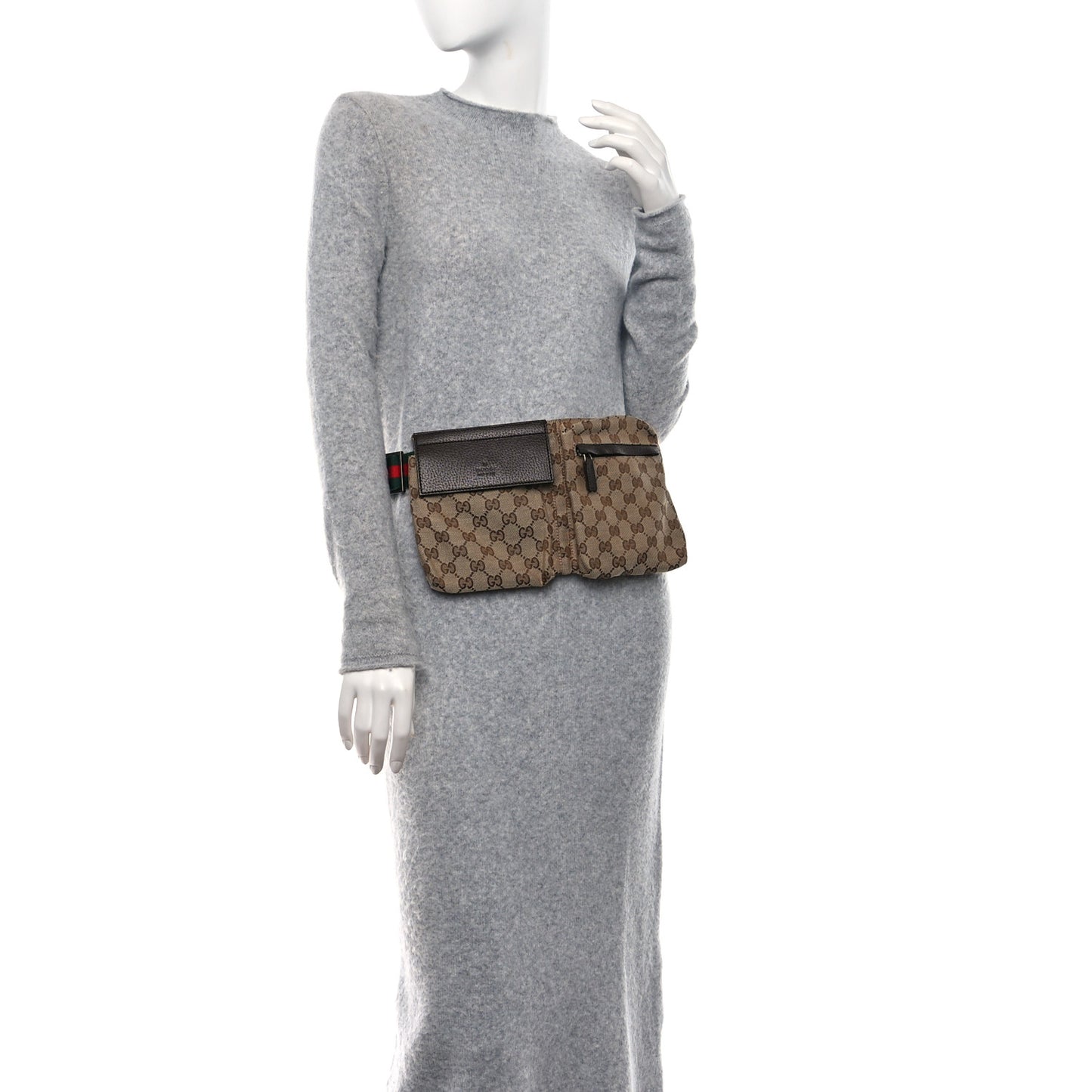 GG Monogram Web Double Pocket Belt Bag Dark Brown