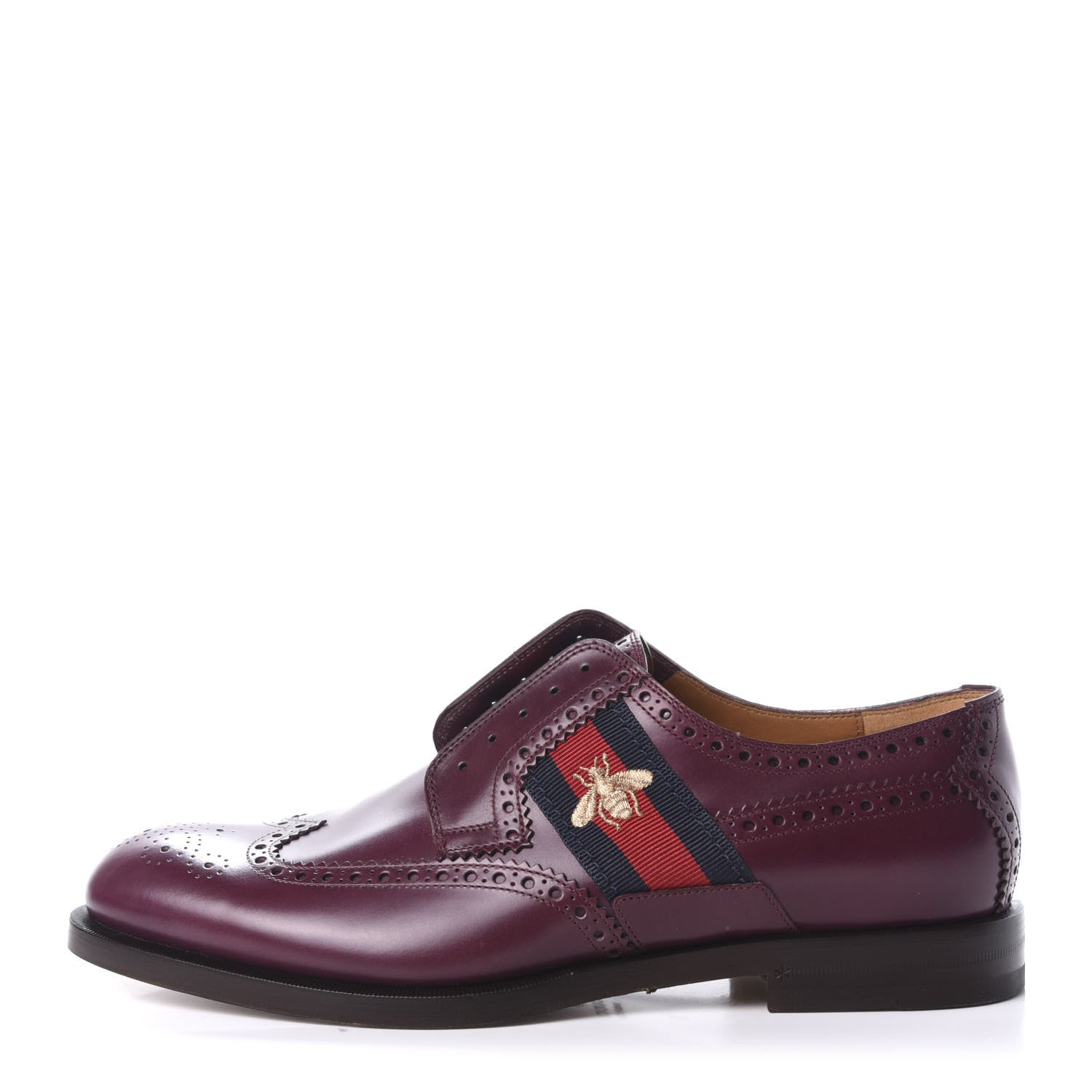 【GUCCI】 グッチ BEE ビー ブローグデザインシューズ イタリア製 Gucci Calfskin Web Bee Embroidered Mens Slip-On Brogue Wingtip