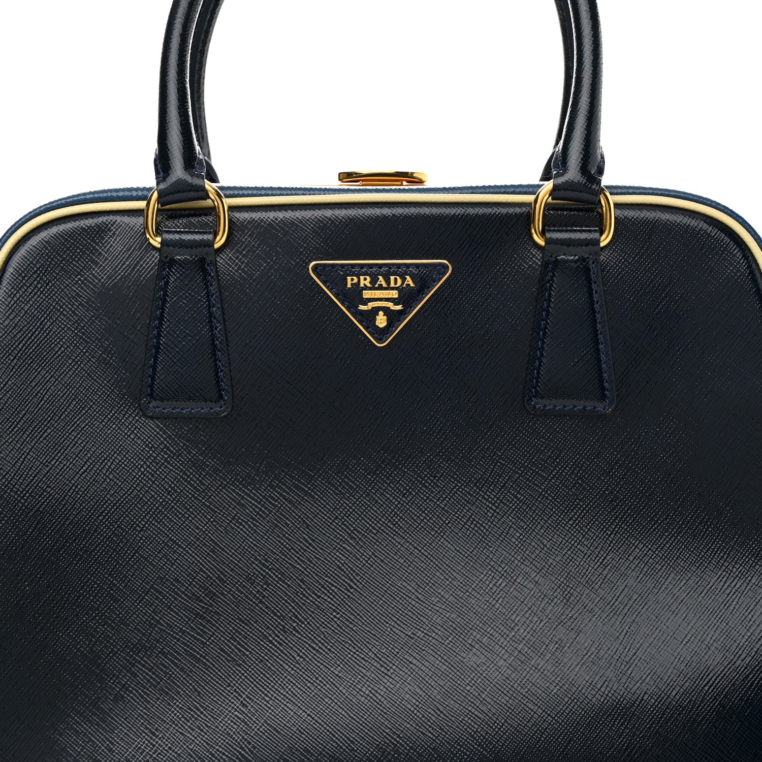 Prada Saffiano Vernice Pyramid Bag Black Bluette 7 of 14