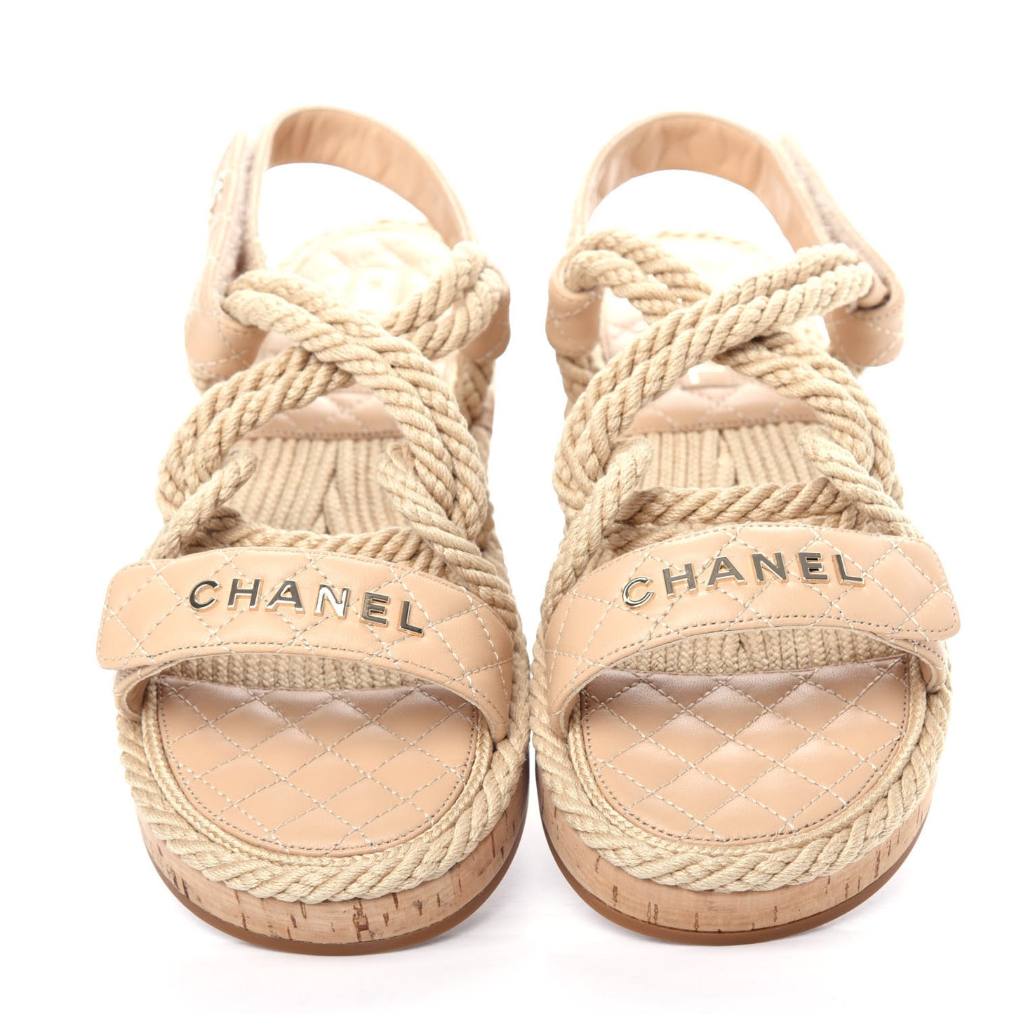 Cord Lambskin Quilted Logo Sandals 41 Beige
