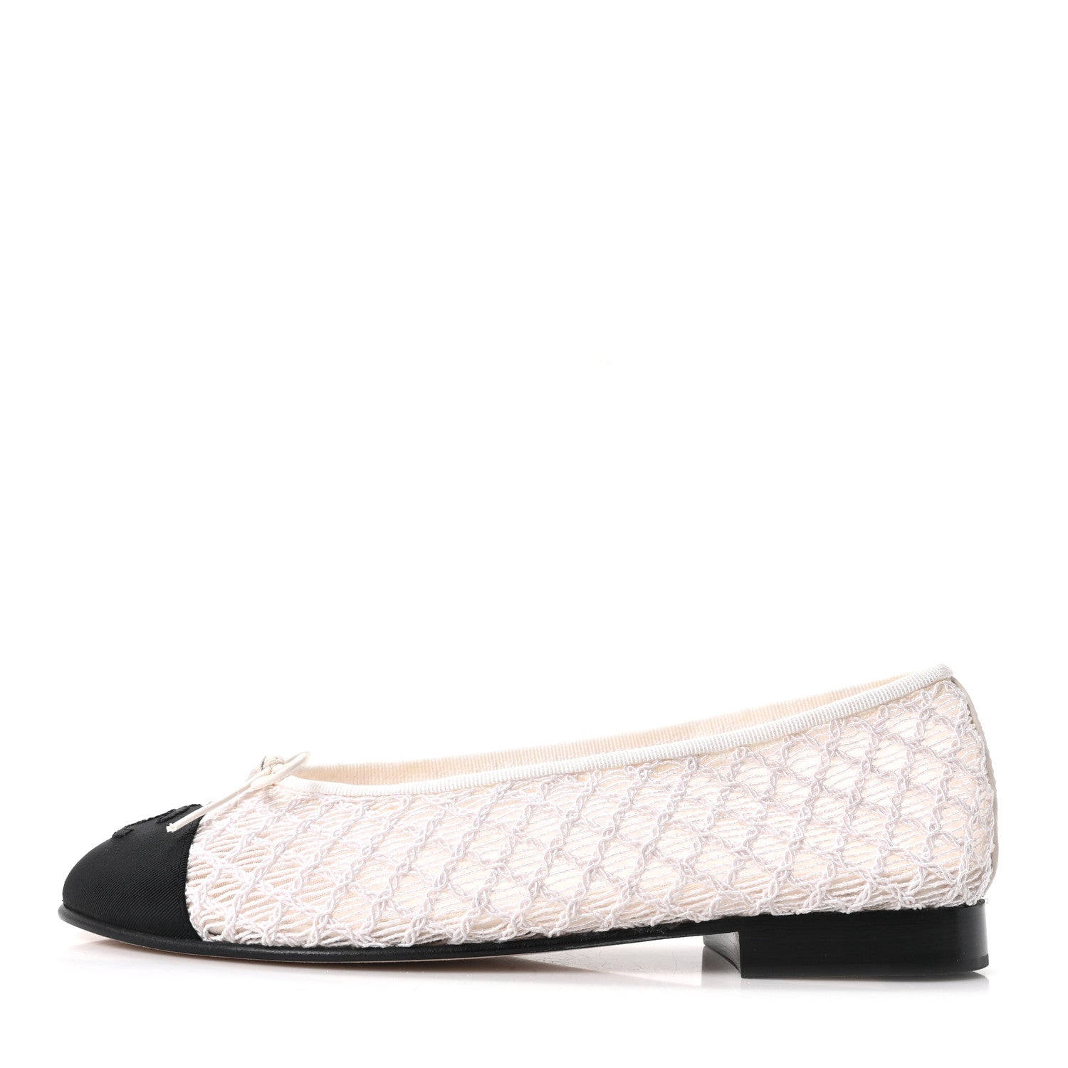 Chanel Mesh Crochet Grosgrain Cap Toe Ballerina Flats 36 White