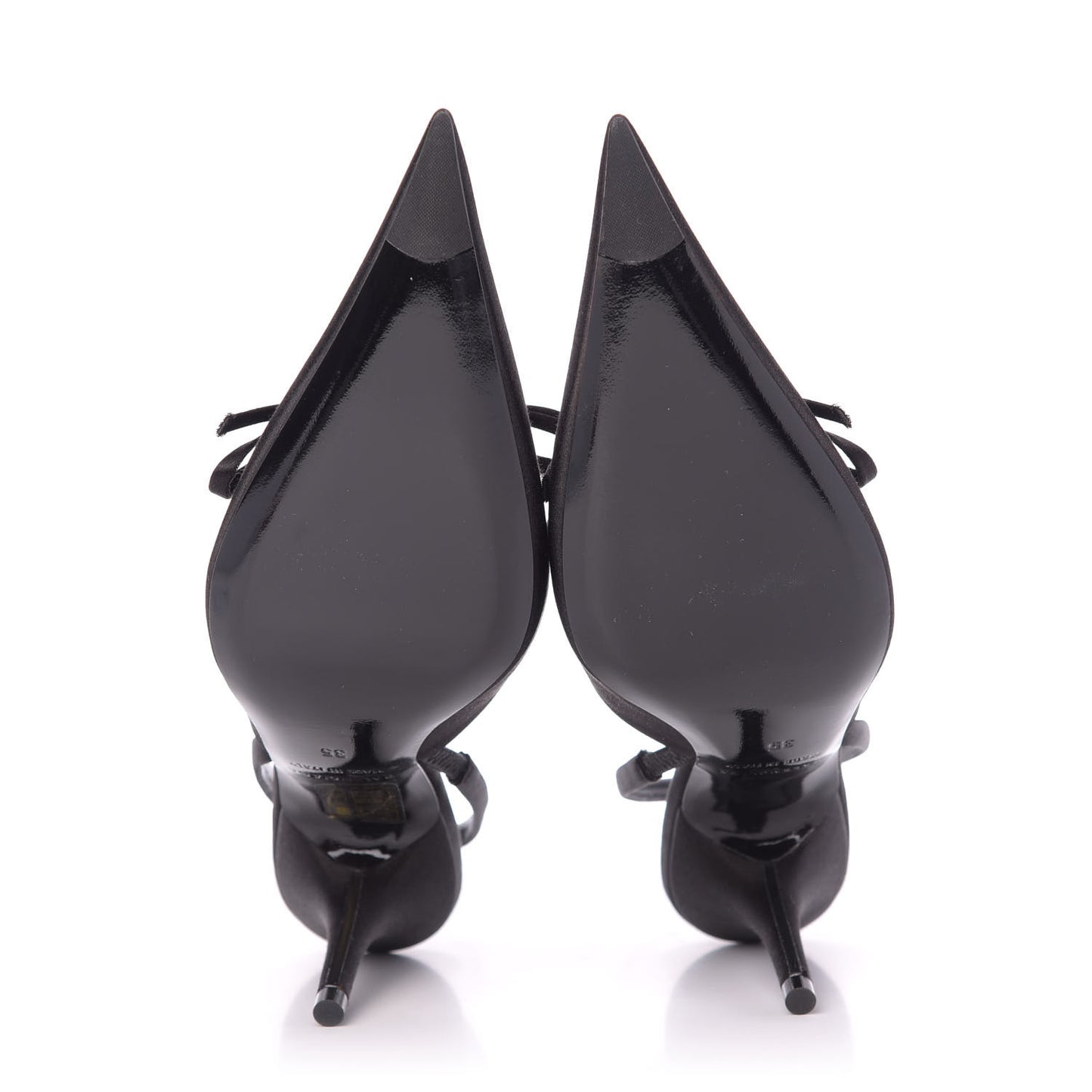 Satin Pointed Toe Knife Slingback Mules 35 Black