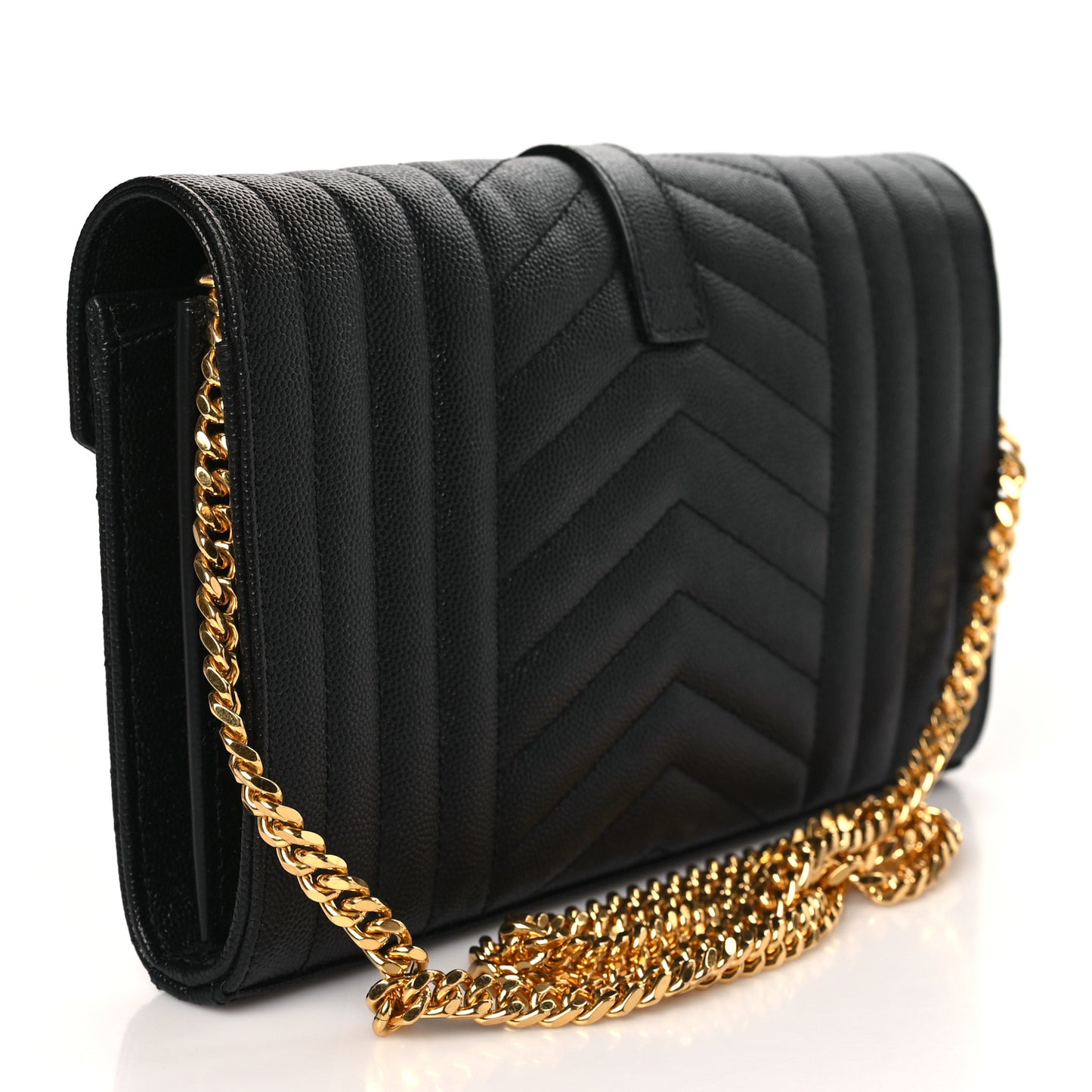 Grain De Poudre Mixed Matelasse Triquilt Monogram Chain Wallet Black