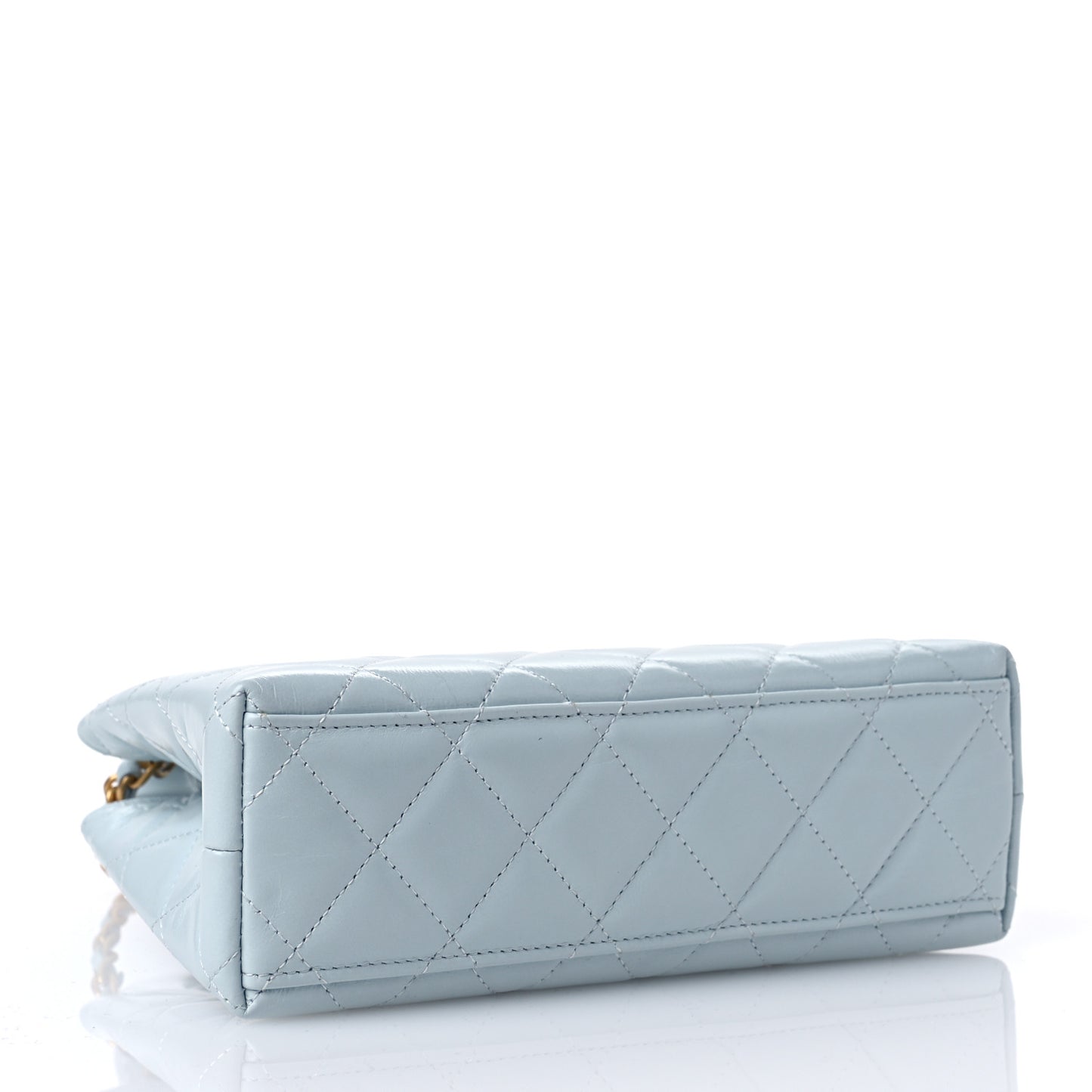 Shiny Aged Calfskin Quilted Nano Kelly Shopper Light Blue