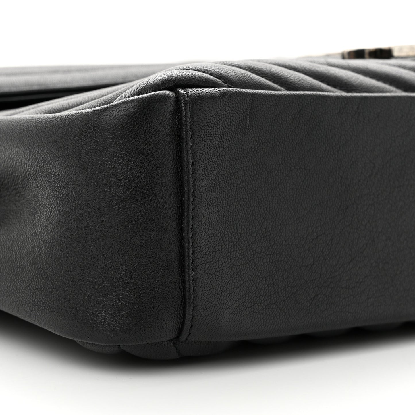 Sheepskin Matelasse Chevron Monogram Large College Satchel Black