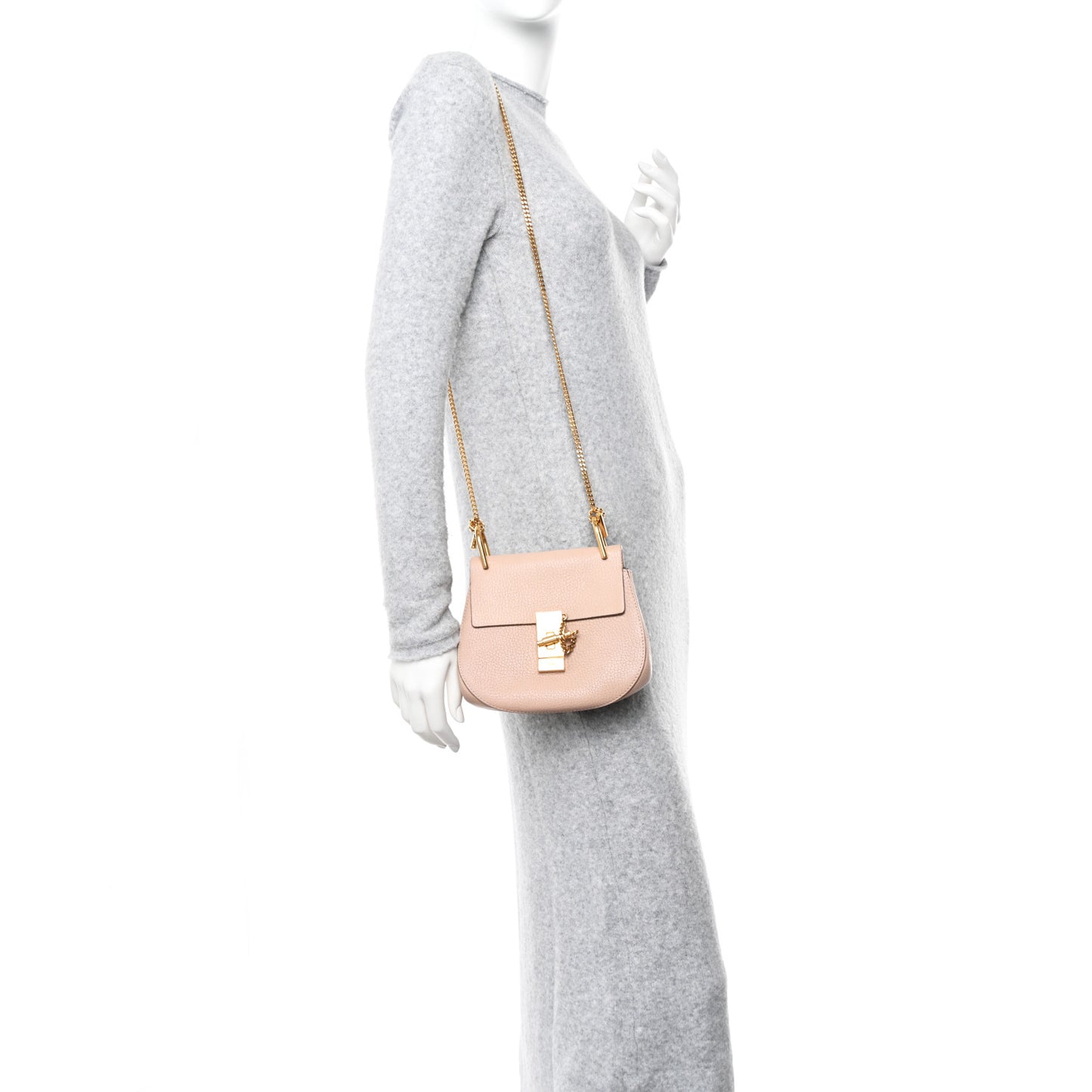 Grained Lambskin Mini Drew Shoulder Bag Cement Pink