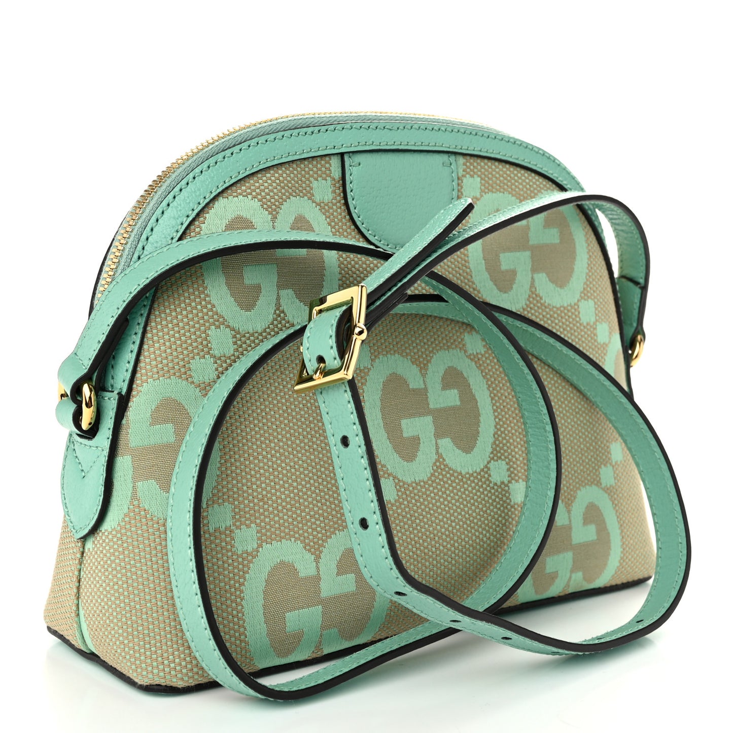 Monogram Jumbo GG Textured Dollar Calfskin Small Ophidia Dome Shoulder Bag Beige Pepperlight Mint