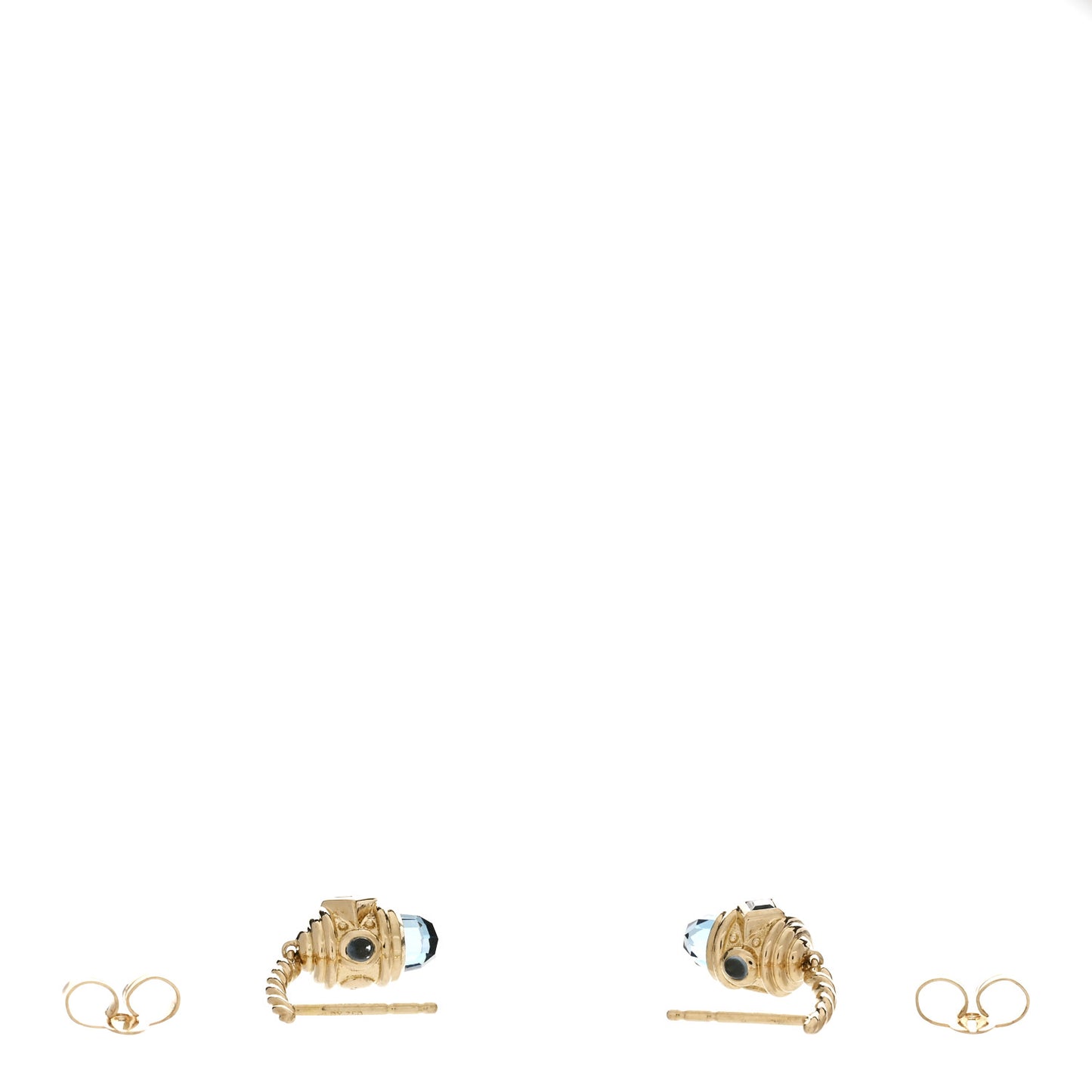 18K Yellow Gold Blue Topaz Renaissance Drop Earrings
