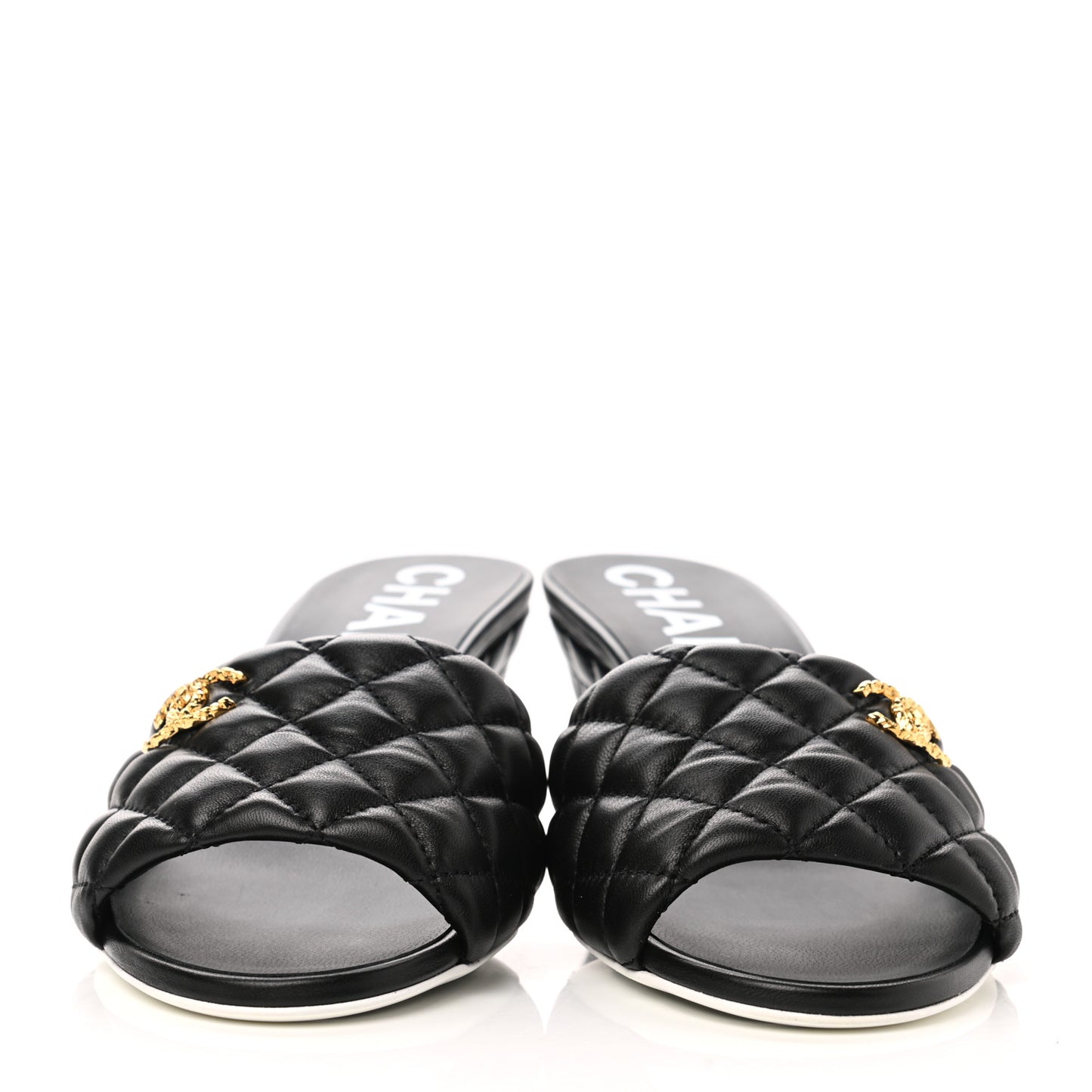 Lambskin Quilted Textured CC Mules 41 Black