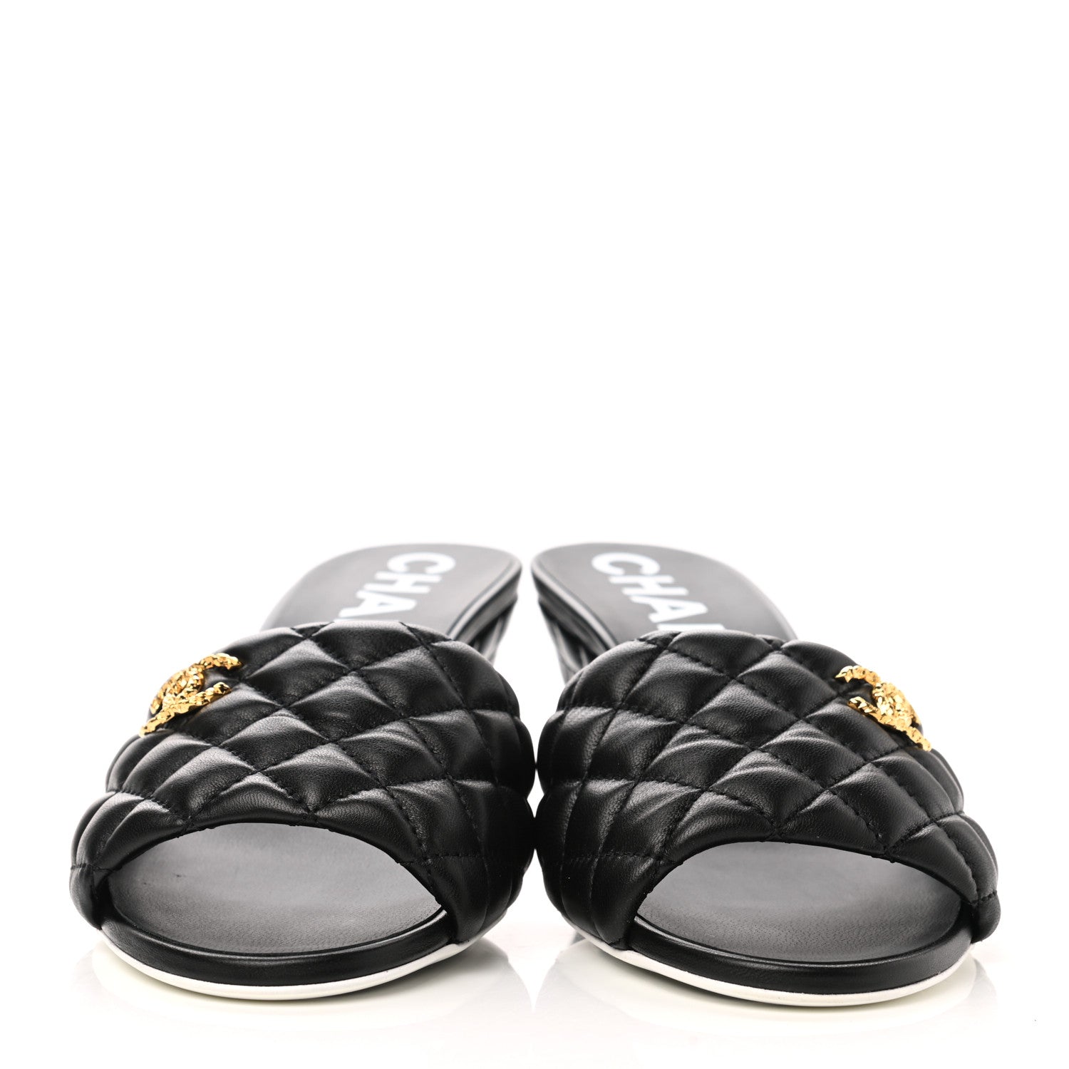 Chanel Lambskin Quilted Textured CC Mules 41 Black 2 of 9