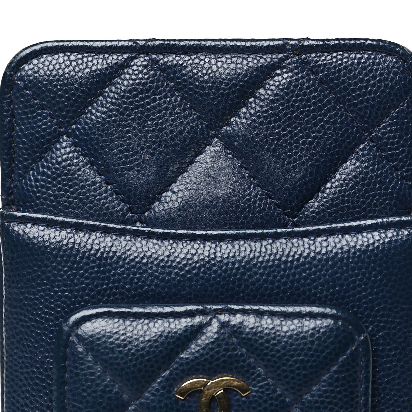Caviar Quilted Zip Phone Case Navy