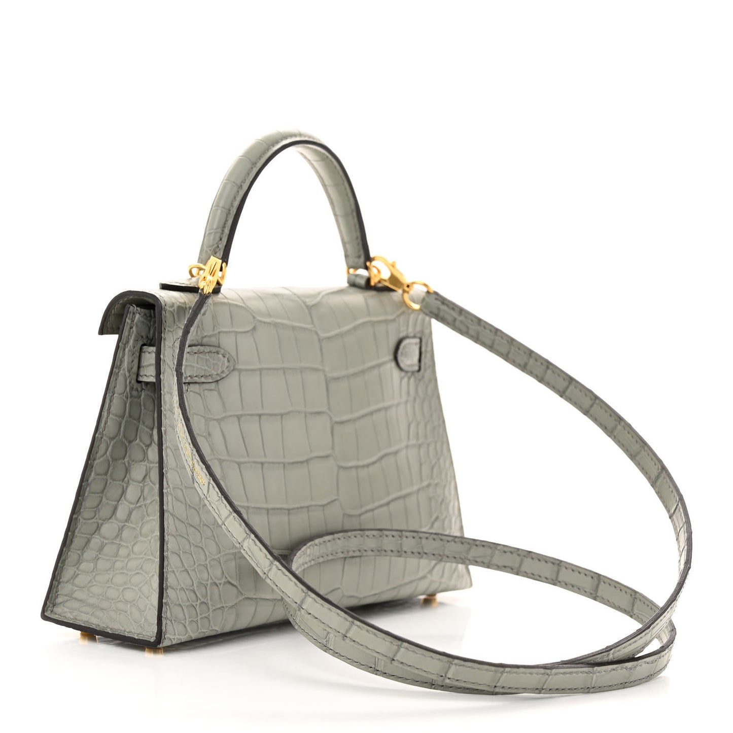 Matte Alligator Mini Kelly Sellier 20 Gris Ciment