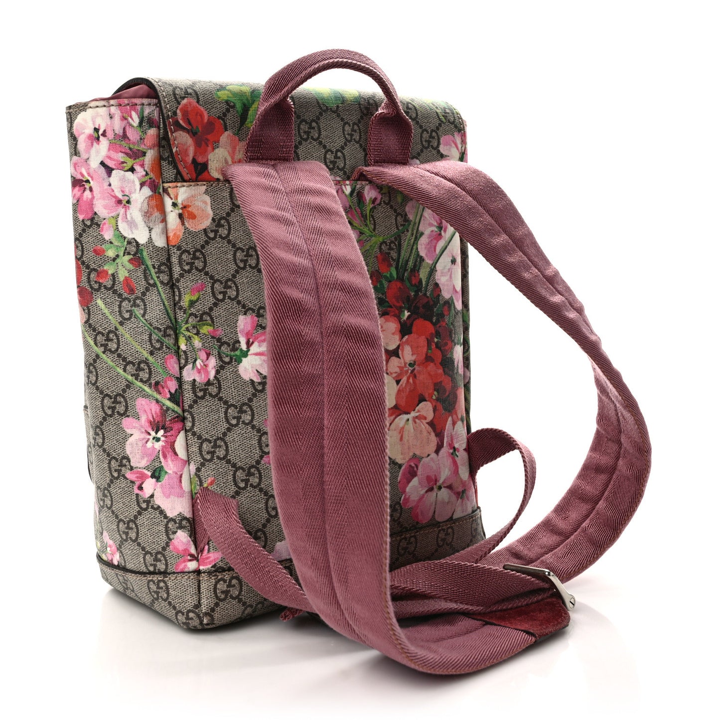 GG Supreme Monogram Blooms Small Single Buckle Backpack Beige Multicolor Dry Rose