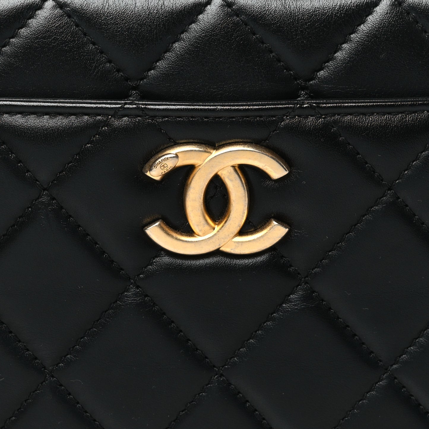 Shiny Calfskin Quilted Top Handle Vanity Black