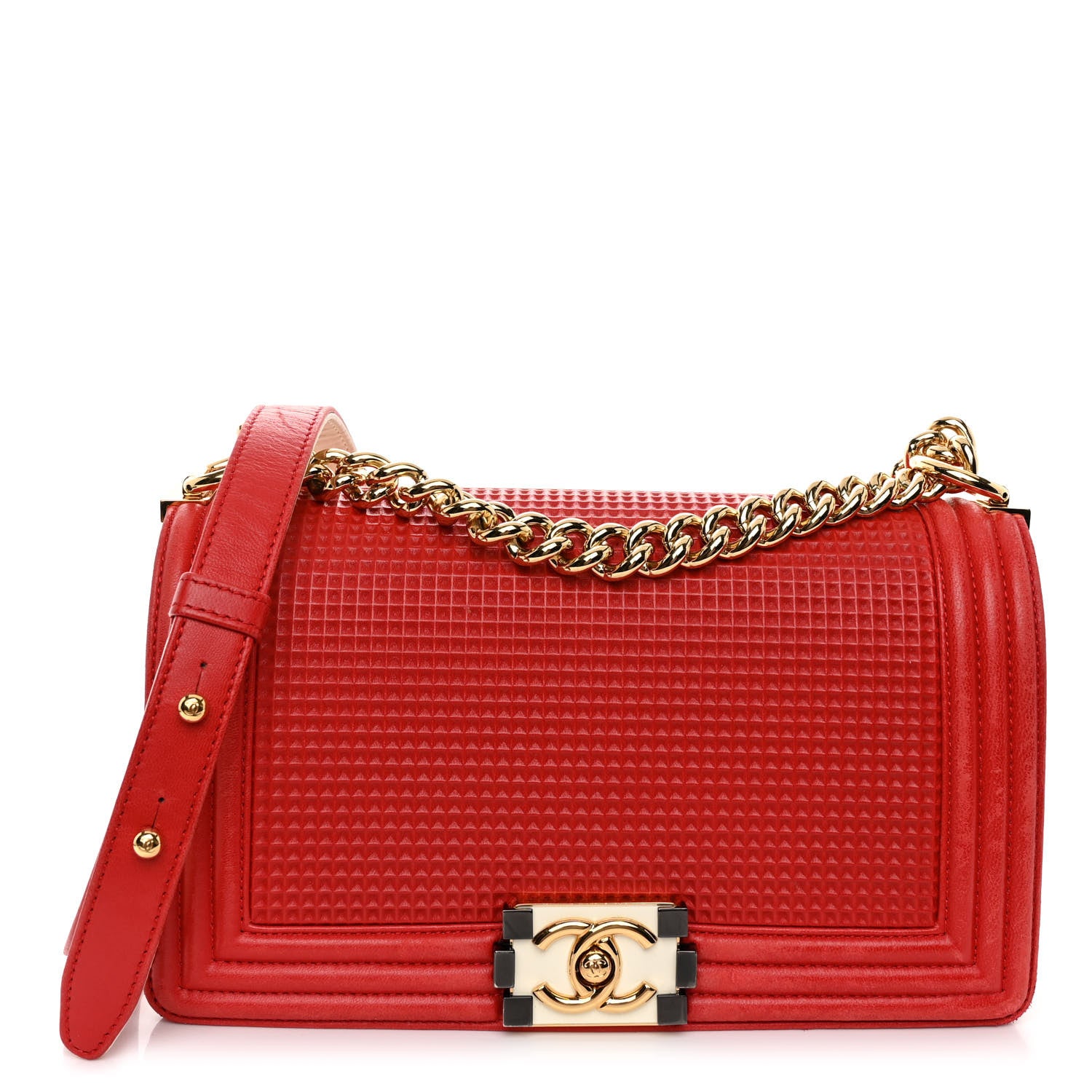 Chanel Lambskin Embossed Medium Boy Cube Flap Red 1 of 10