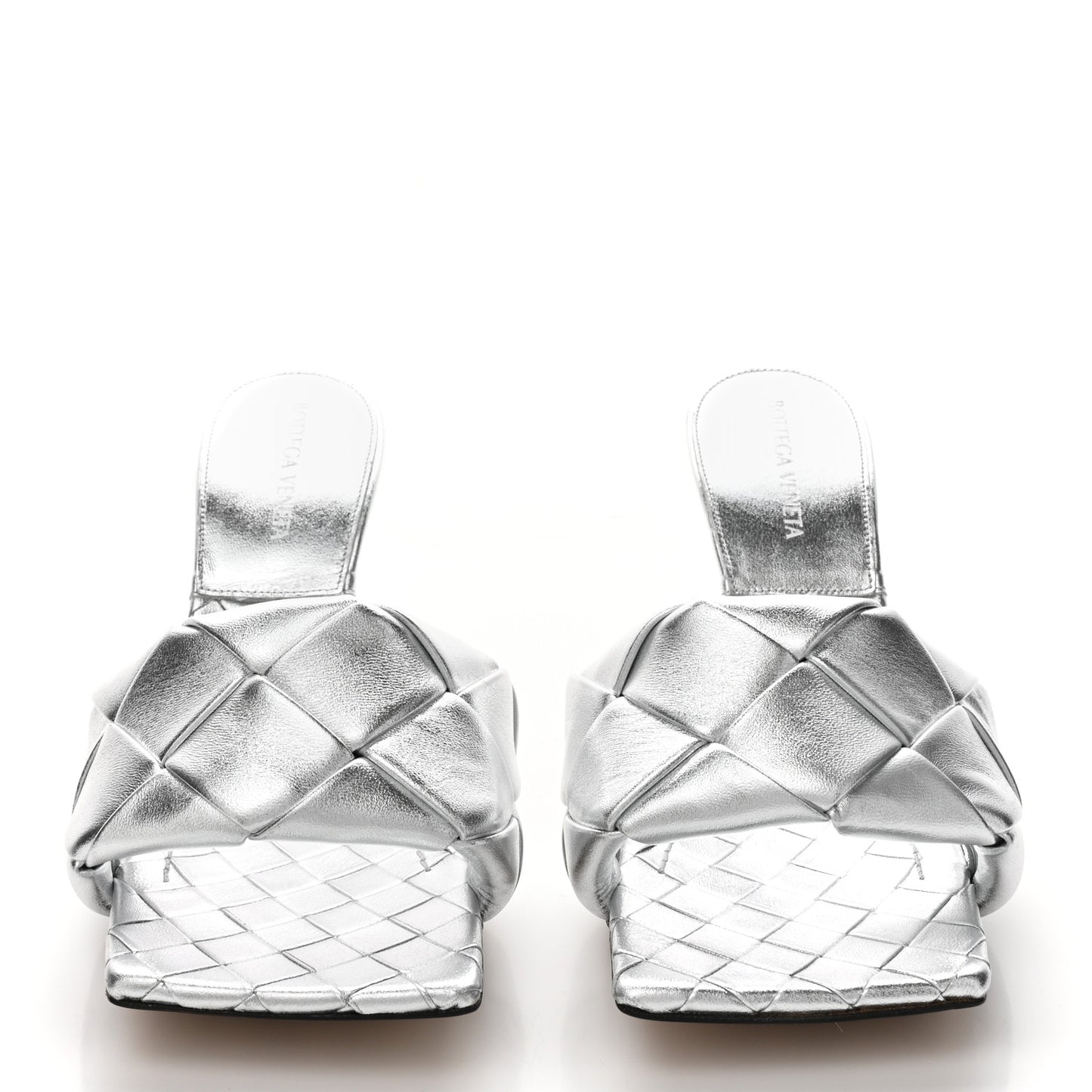 Laser Nappa Maxi Intrecciato Lido 90mm Mule Sandals 38 Silver