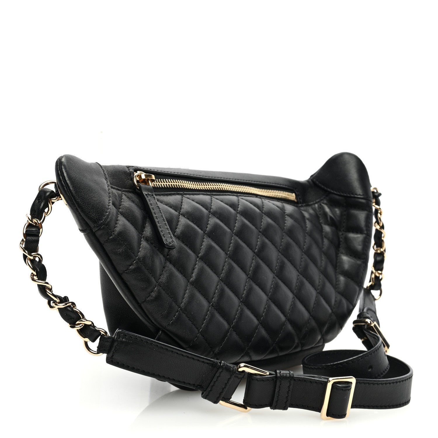 Chanel Crumpled Glazed Lambskin Quilted Waist Bag Fanny Pack Black 2 of 9