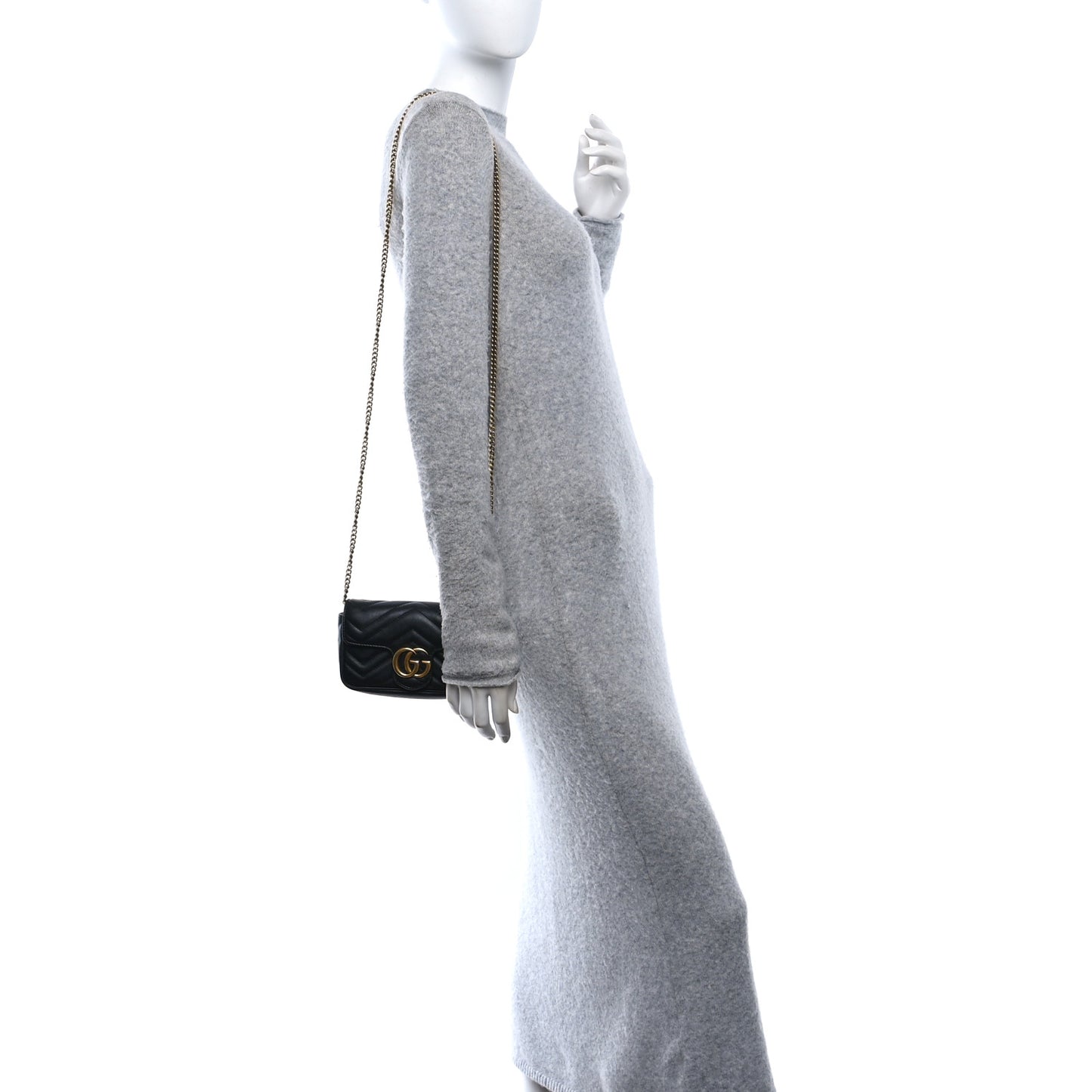 Calfskin Matelasse Super Mini GG Marmont Shoulder Bag Black