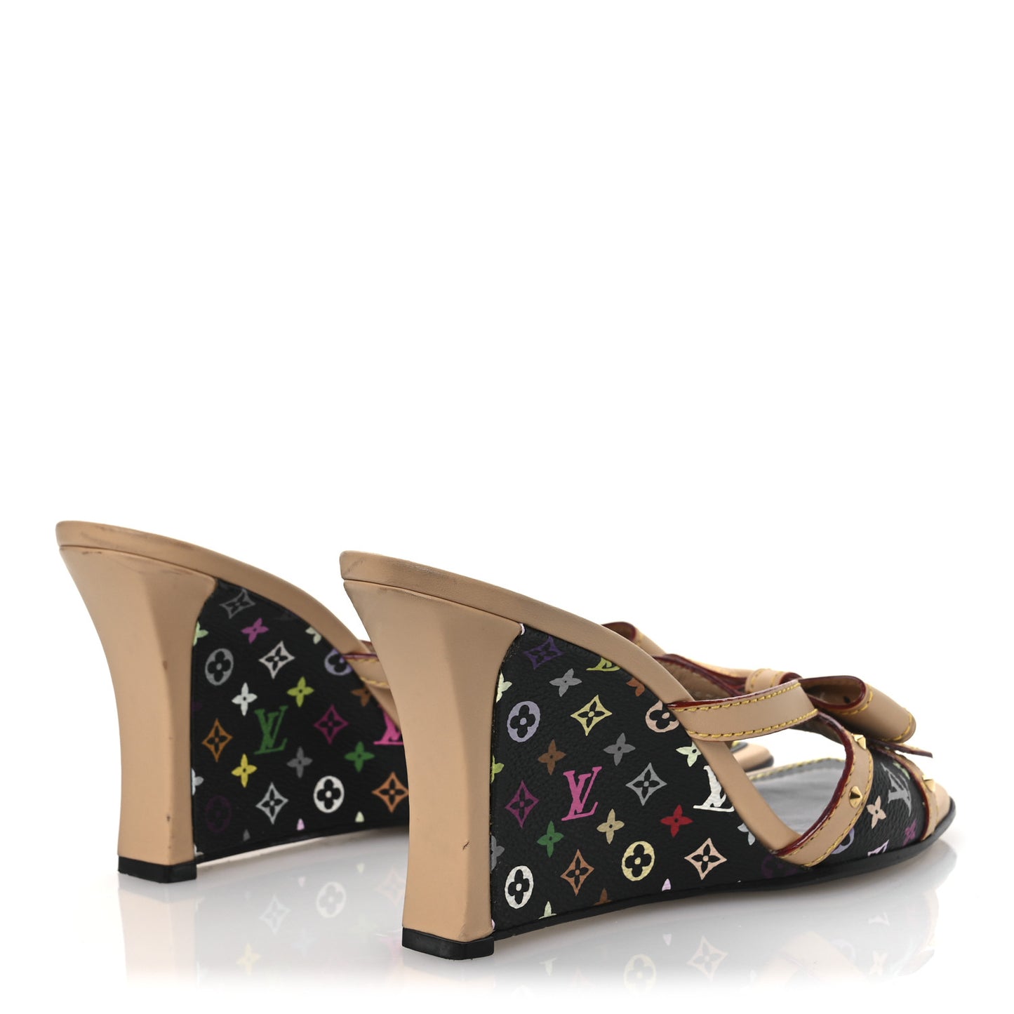 Monogram Multicolor Bow Wedge Sandals 38.5 Black