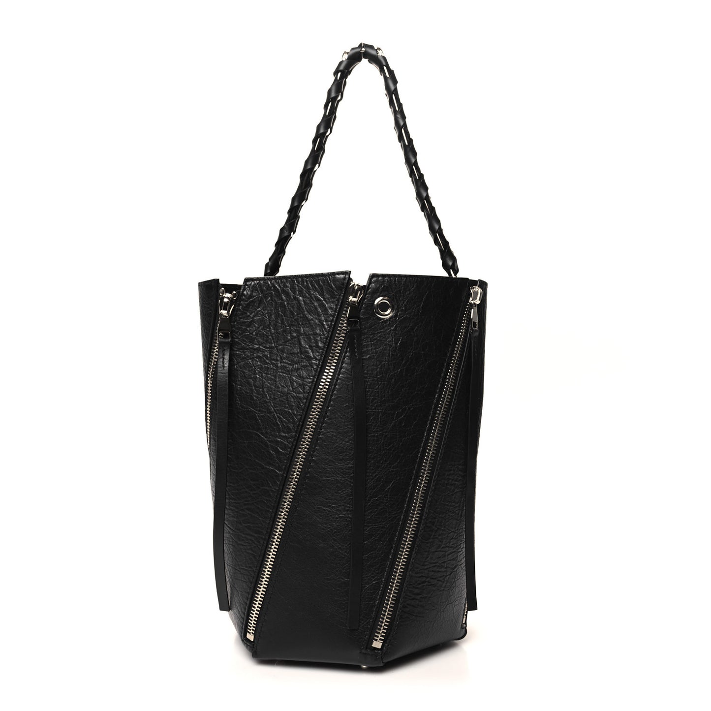 Calfskin Medium Hex Bucket Bag Black
