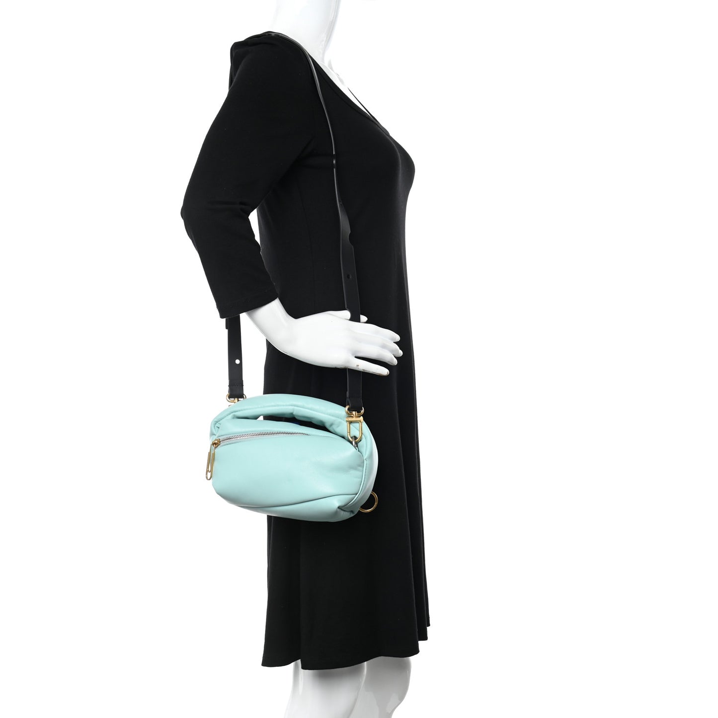 Calfskin Puffy Pump Pouch Crossbody Bag Light Blue