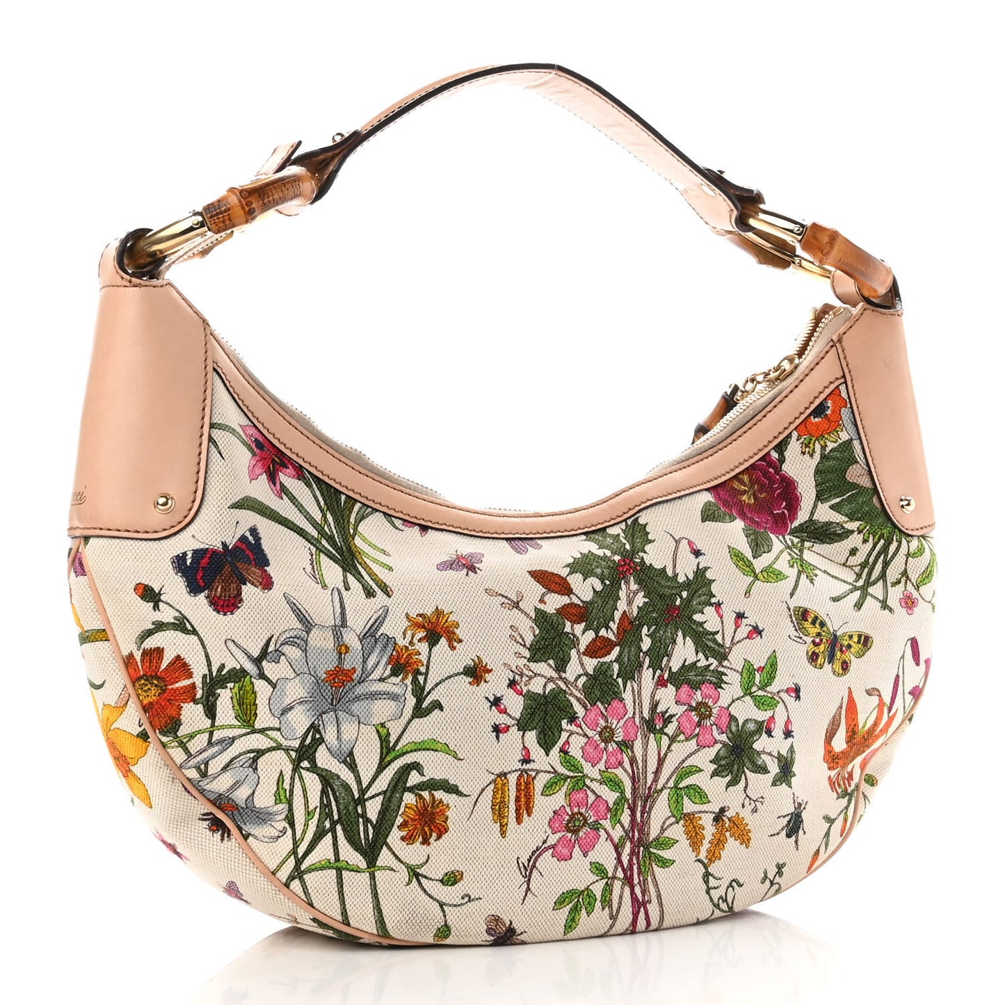 Canvas Floral Flora Bamboo Ring Hobo White