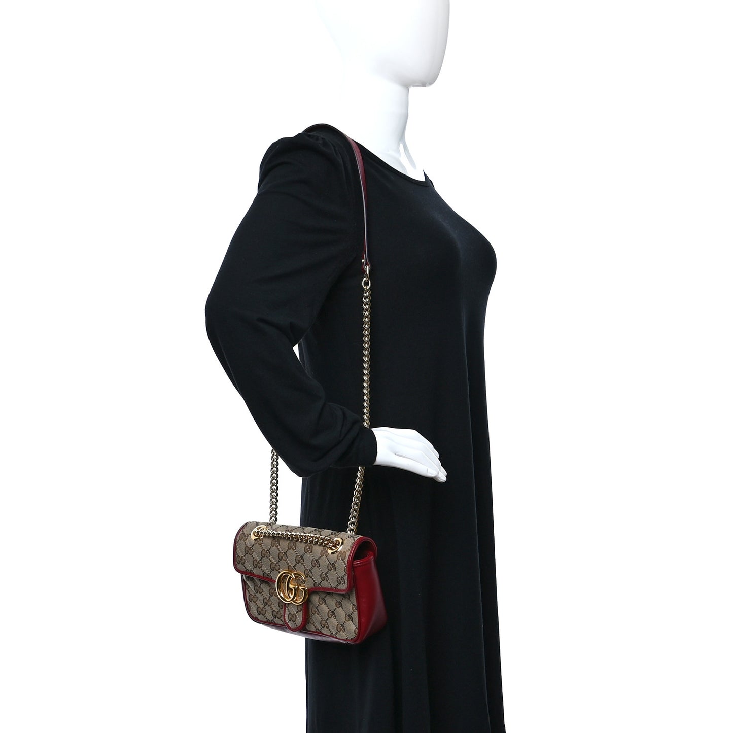 Monogram Azalea Calfskin Matelasse Diagonal Mini GG Marmont Shoulder Bag Beige Ebony New Cherry Red