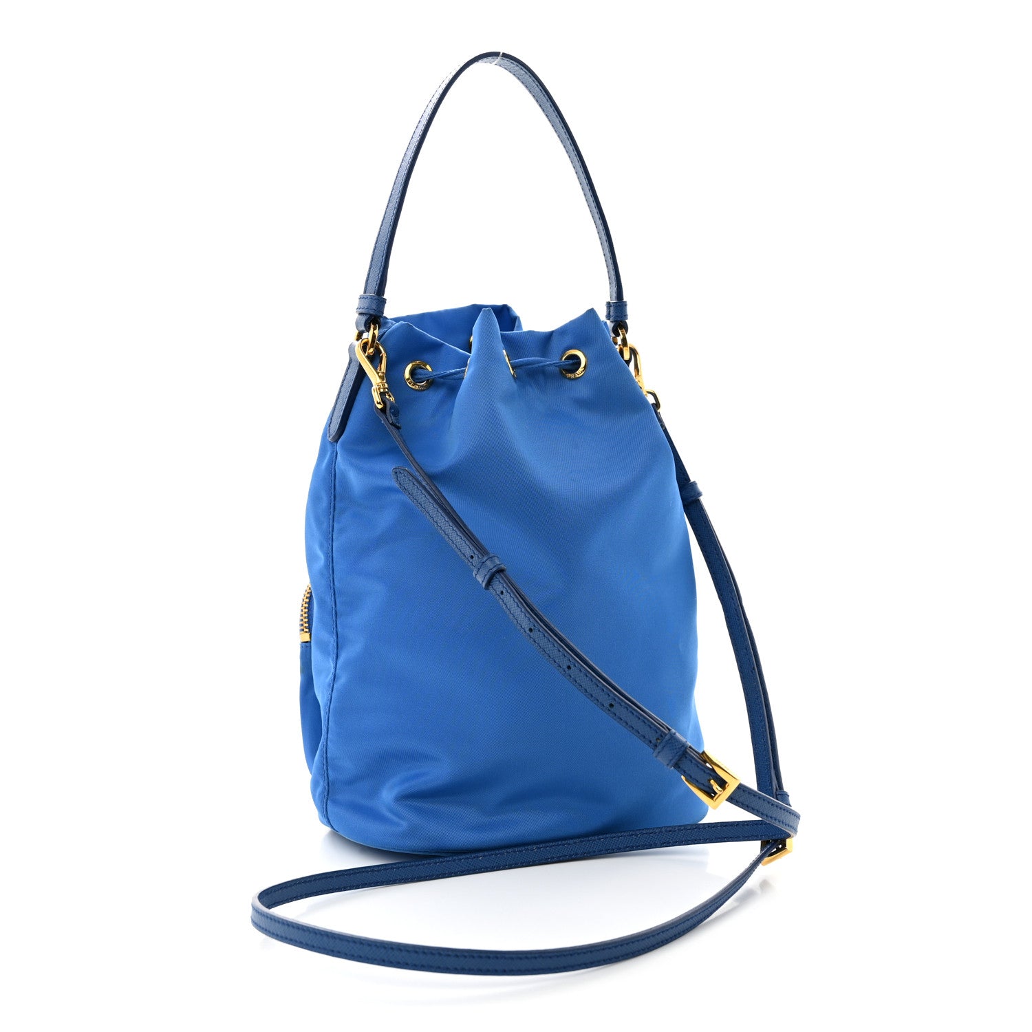 Prada Tessuto Nylon Saffiano Mini Bucket Crossbody Bag Azzurro 3 of 14
